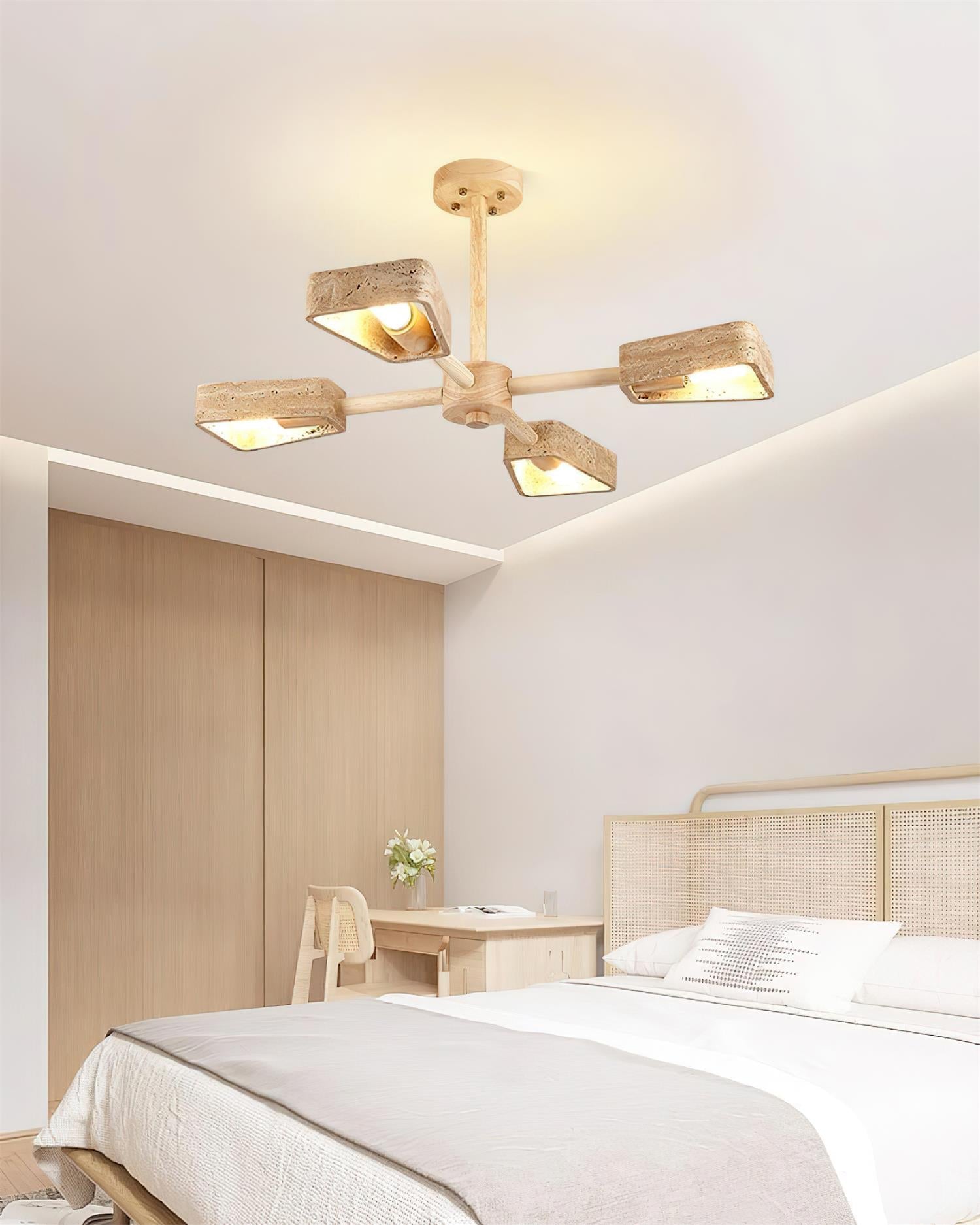 Feyno Travertine & Wood Ceiling Light - Letslighting