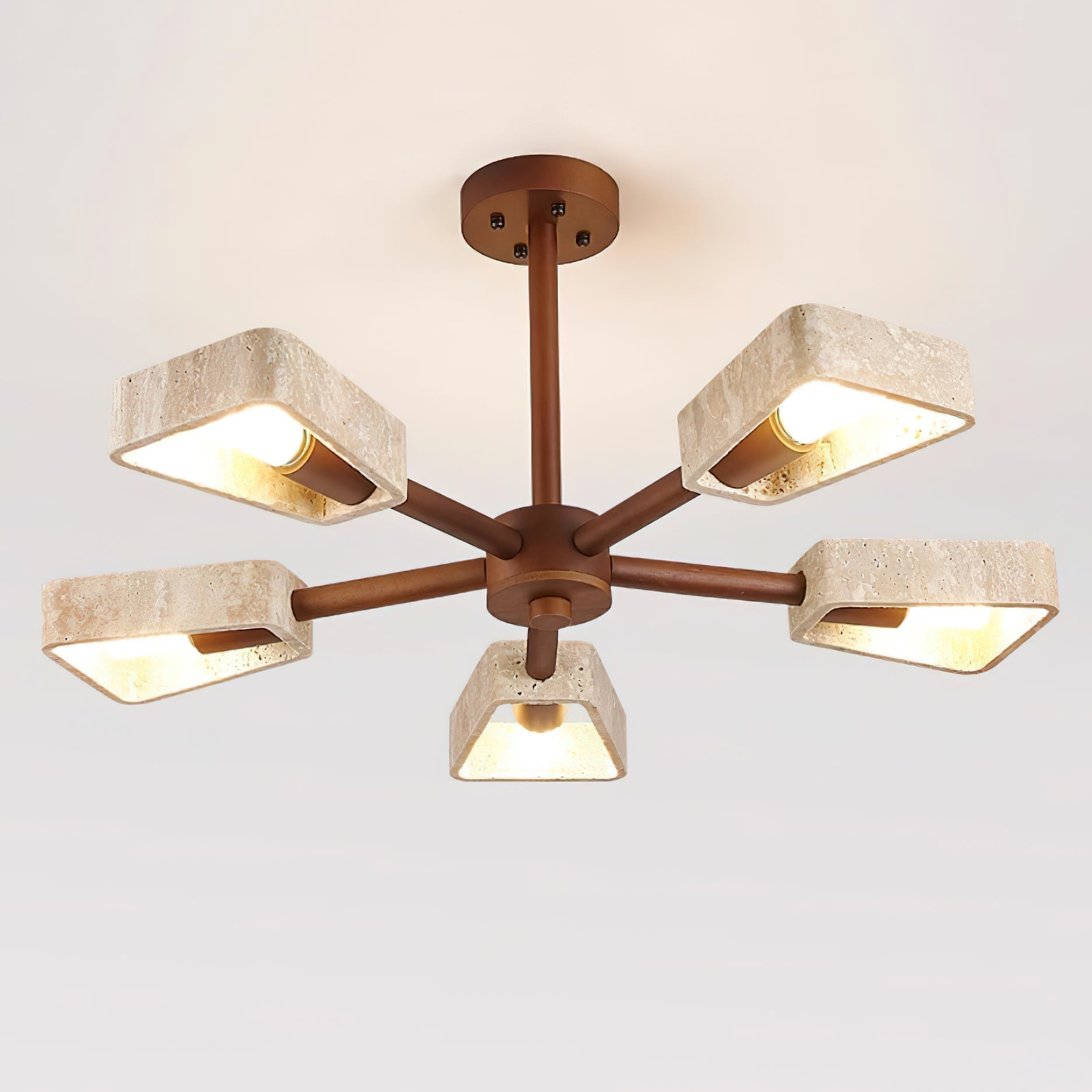 Feyno Travertine & Wood Ceiling Light - Letslighting