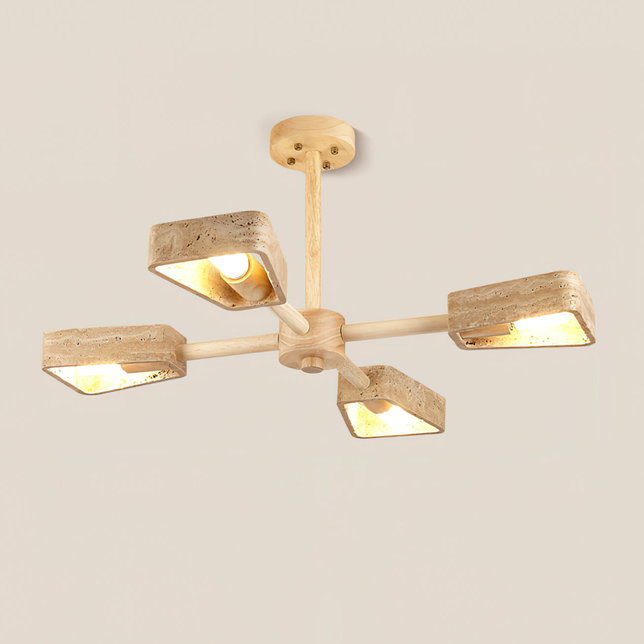 Feyno Travertine & Wood Ceiling Light - Letslighting