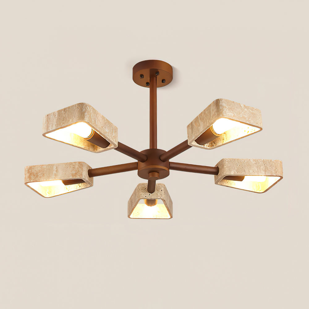 Feyno Travertine & Wood Ceiling Light - Letslighting