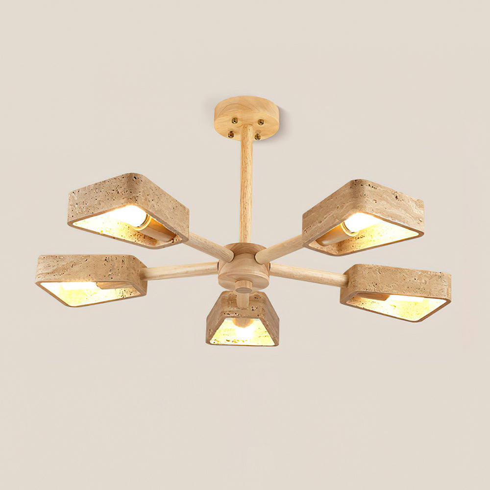 Feyno Travertine & Wood Ceiling Light - Letslighting
