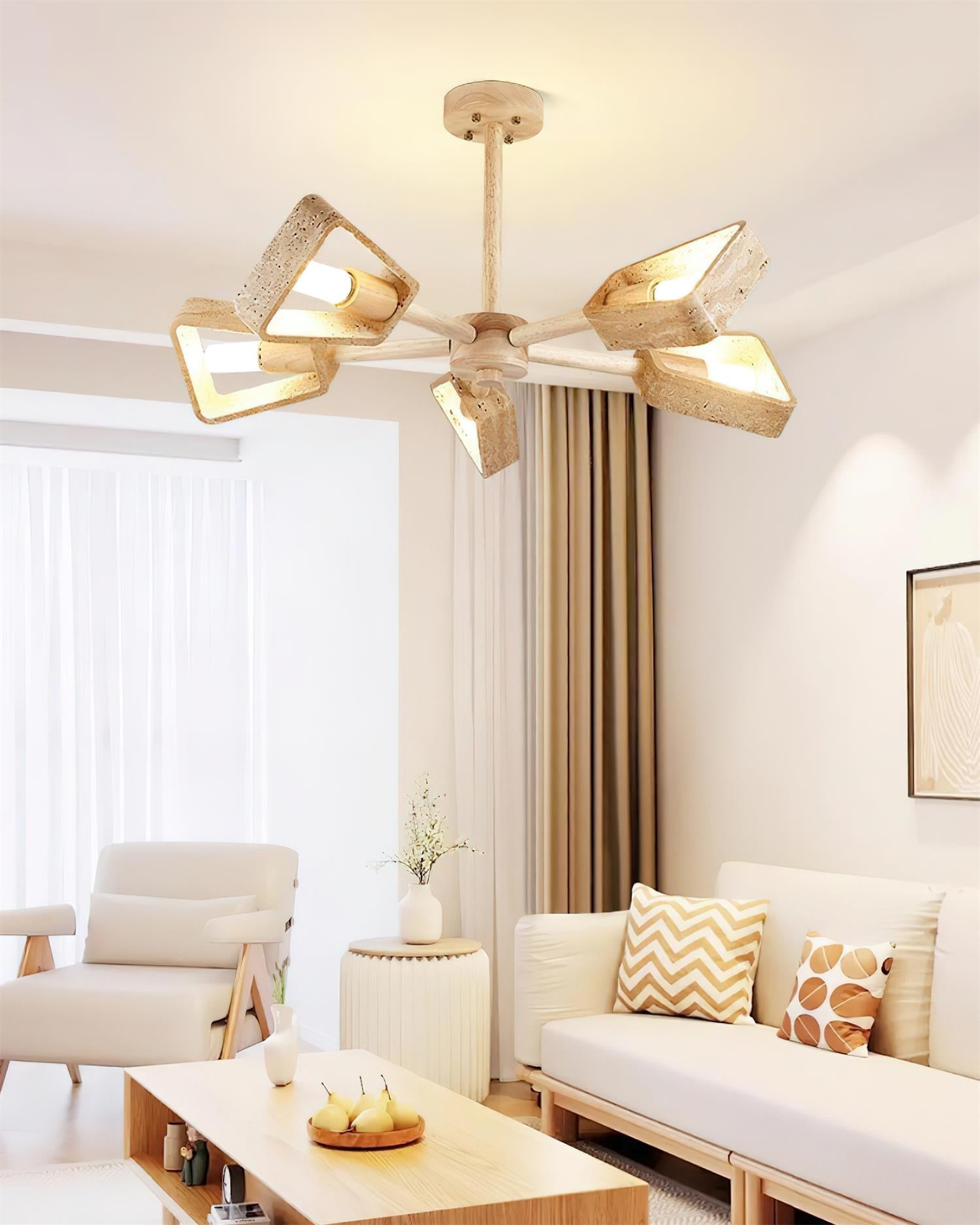 Feyno Travertine & Wood Ceiling Light - Letslighting