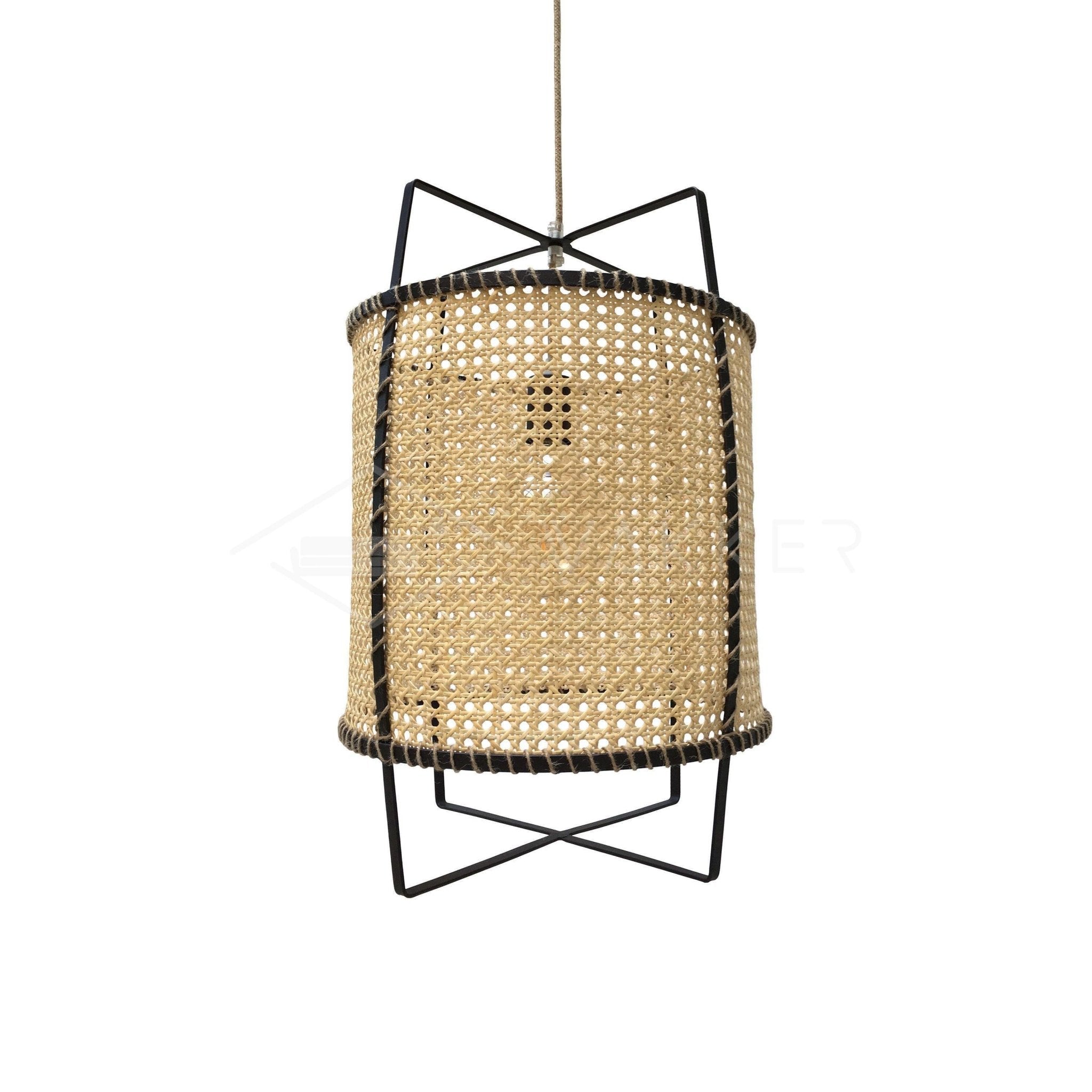Solara Pendelleuchte Rattan Geflecht Rahmen Industrie-Letslighting
