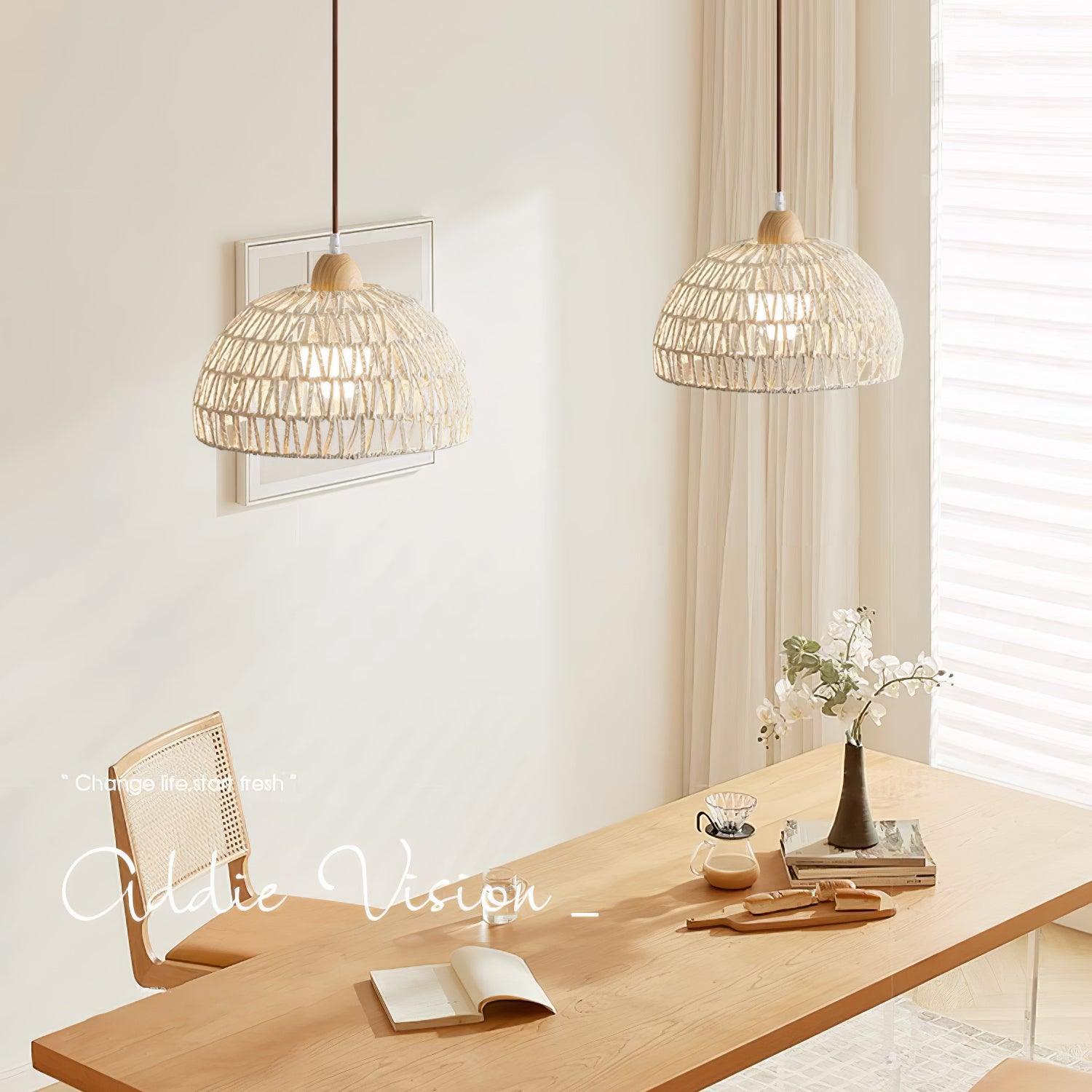 Calyran Rattan Holz Pendelleuchte-Letslighting