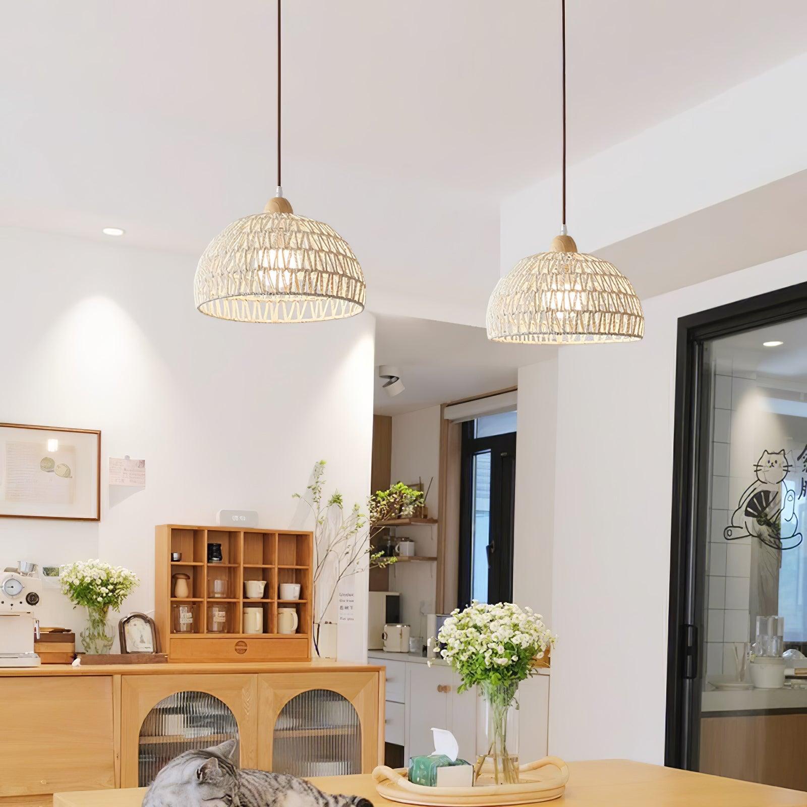 Calyran Rattan Holz Pendelleuchte-Letslighting