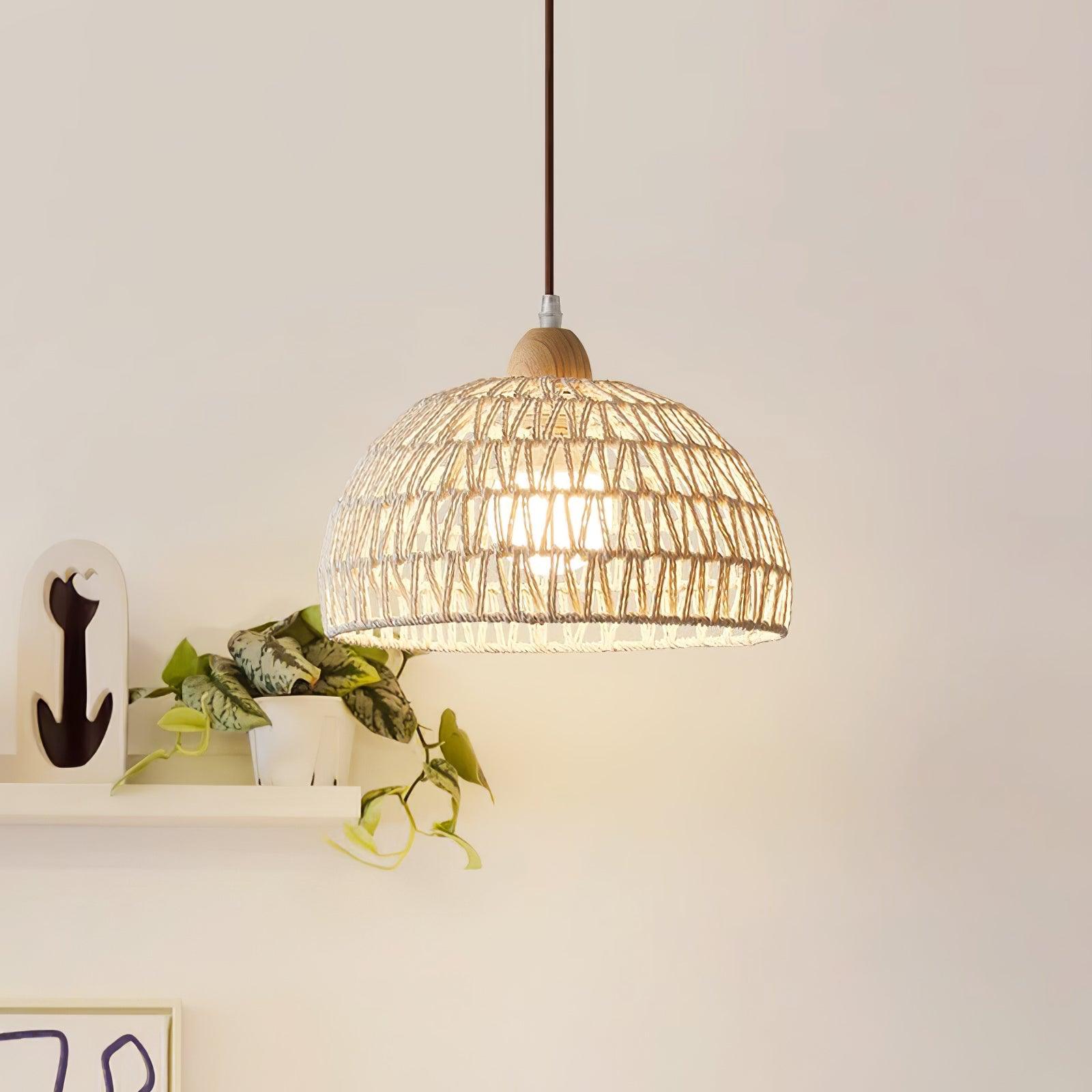 Calyran Rattan Holz Pendelleuchte-Letslighting