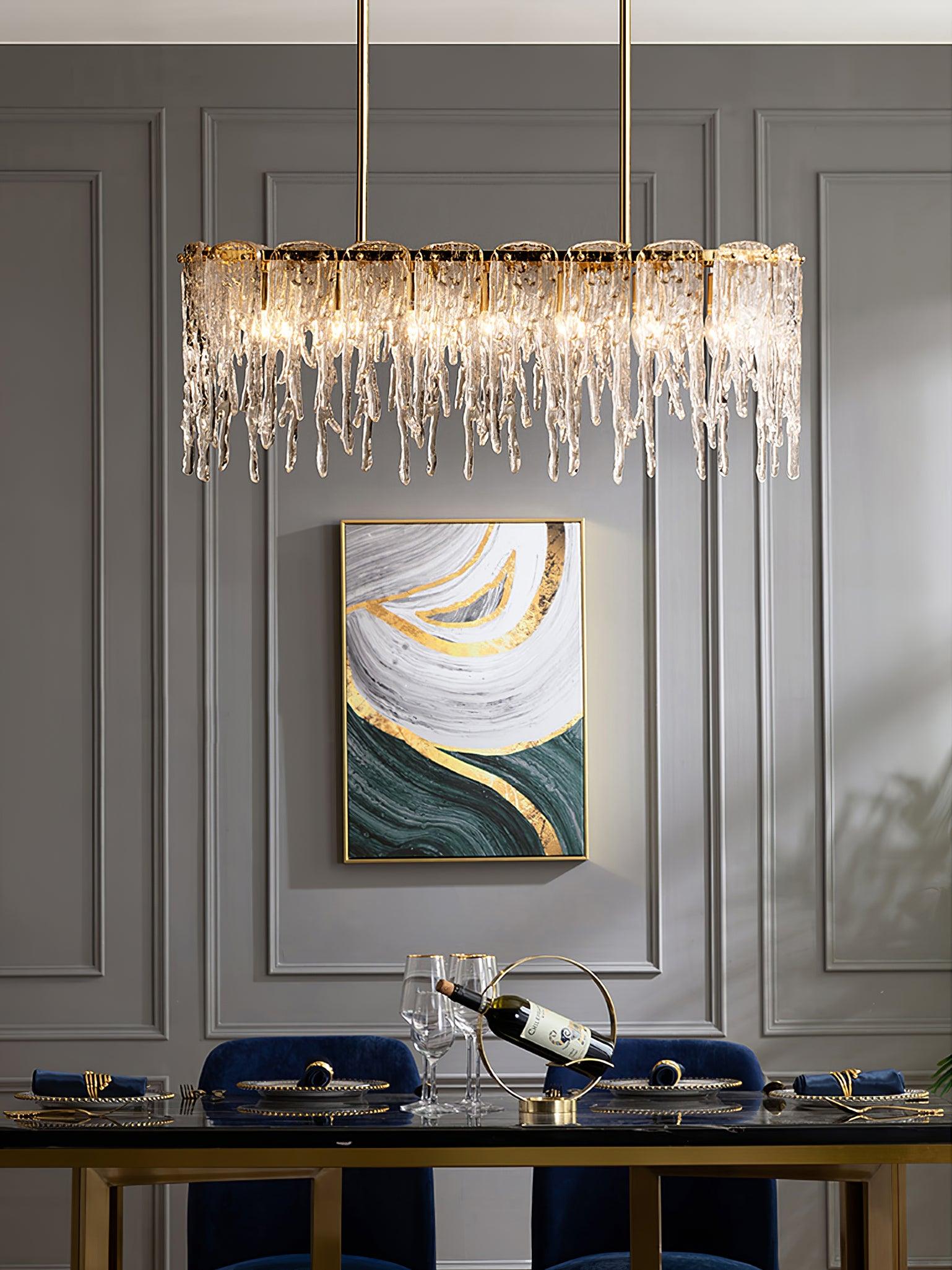 Cathaa Postmoderne Luxus-Kronleuchter "Rectangular Icicle" aus Glas und Kristall-Letslighting
