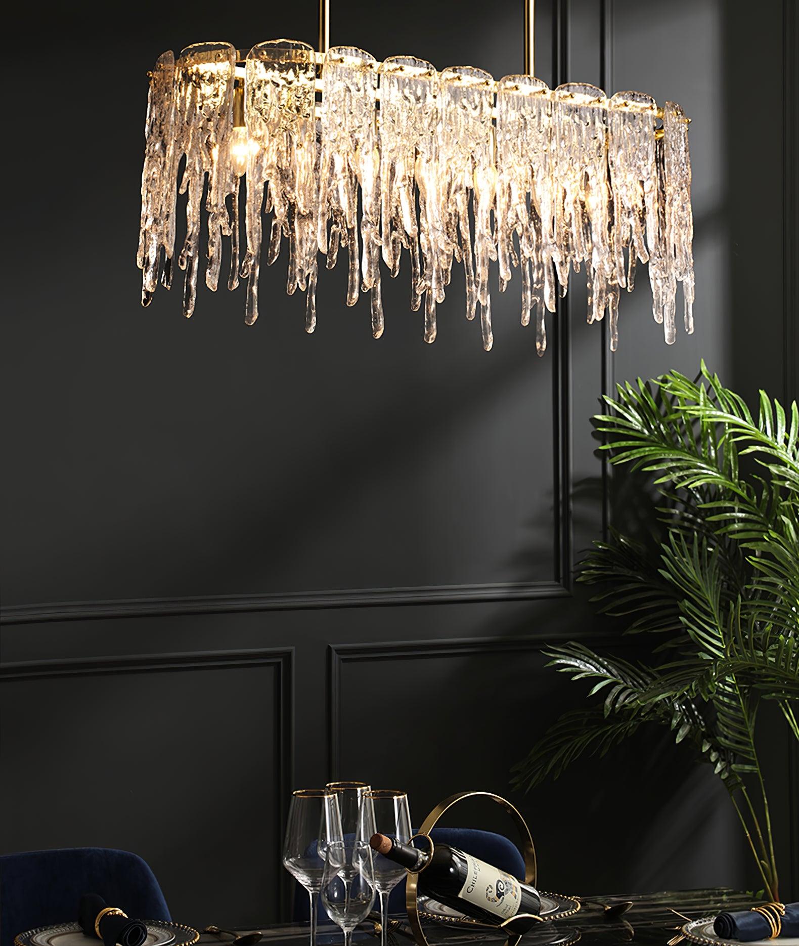 Cathaa Postmoderne Luxus-Kronleuchter "Rectangular Icicle" aus Glas und Kristall-Letslighting