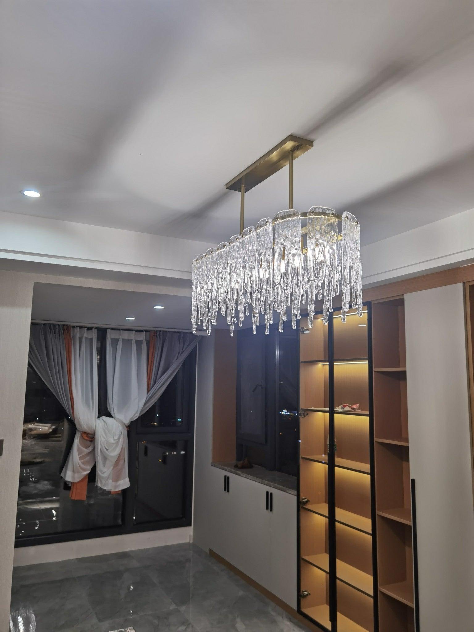 Cathaa Postmoderne Luxus-Kronleuchter "Rectangular Icicle" aus Glas und Kristall-Letslighting