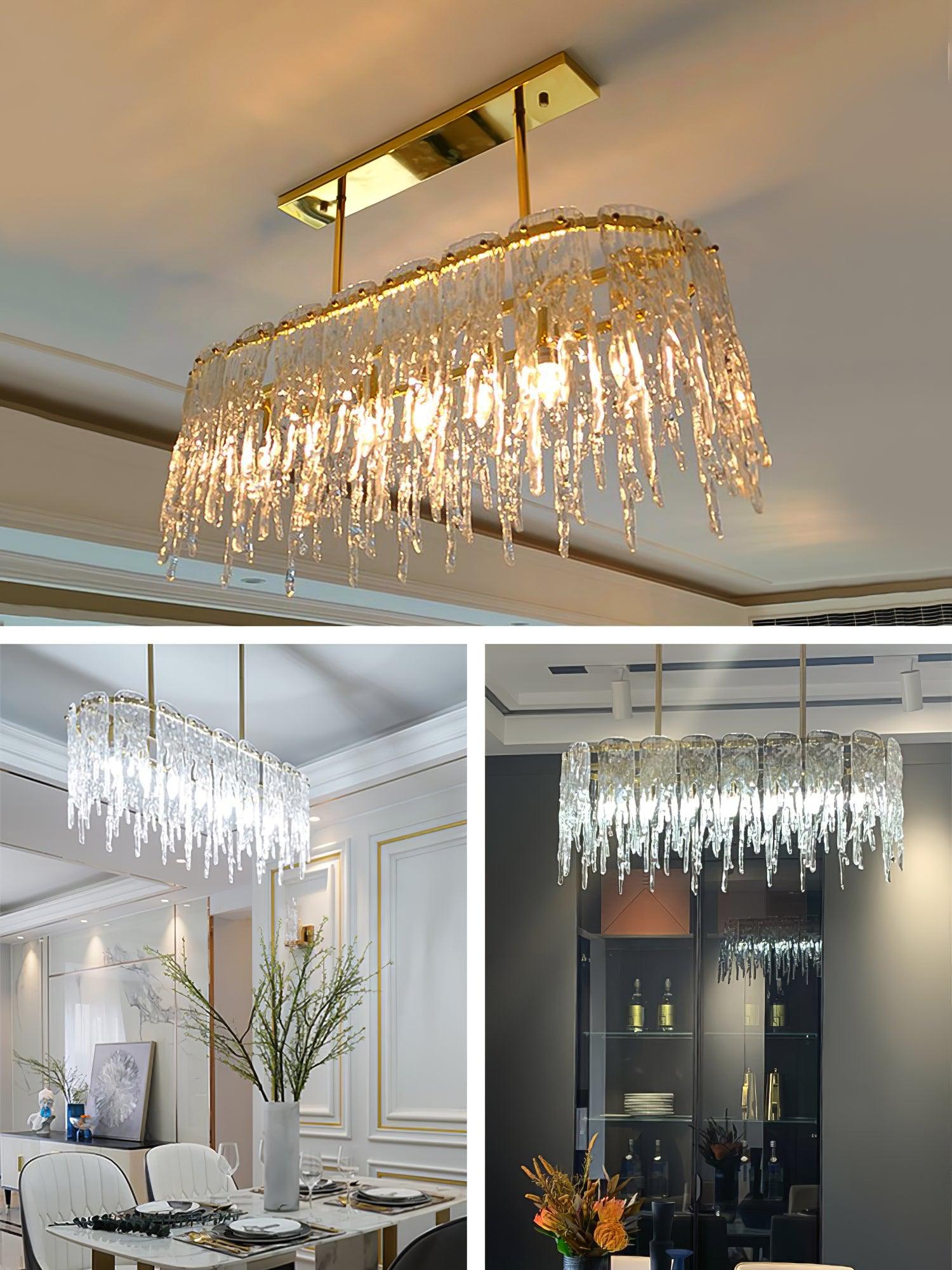 Cathaa Postmoderne Luxus-Kronleuchter "Rectangular Icicle" aus Glas und Kristall-Letslighting