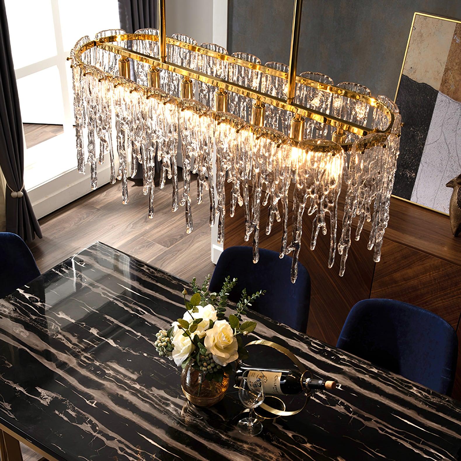 Cathaa Postmoderne Luxus-Kronleuchter "Rectangular Icicle" aus Glas und Kristall-Letslighting