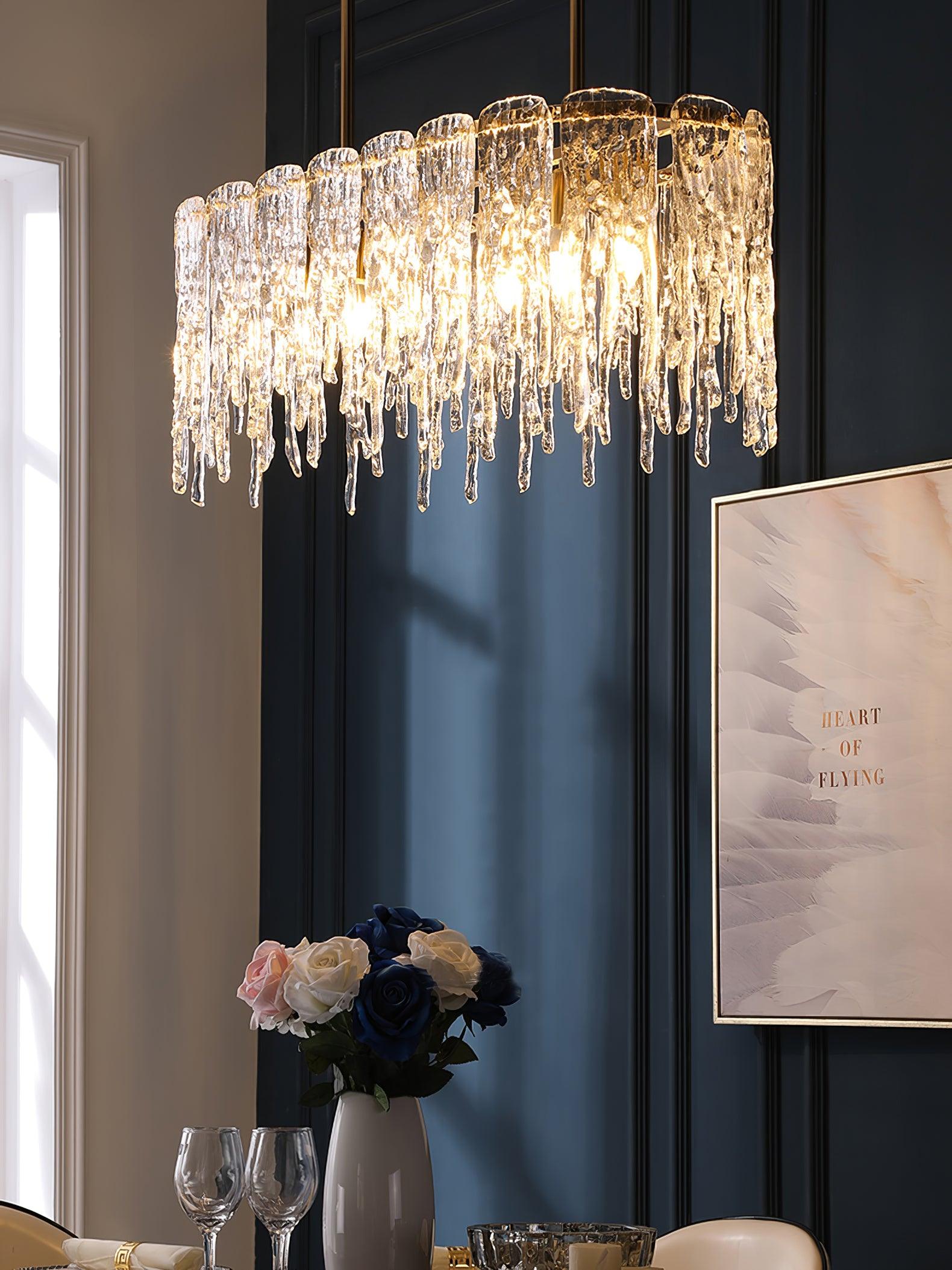 Cathaa Postmoderne Luxus-Kronleuchter "Rectangular Icicle" aus Glas und Kristall-Letslighting