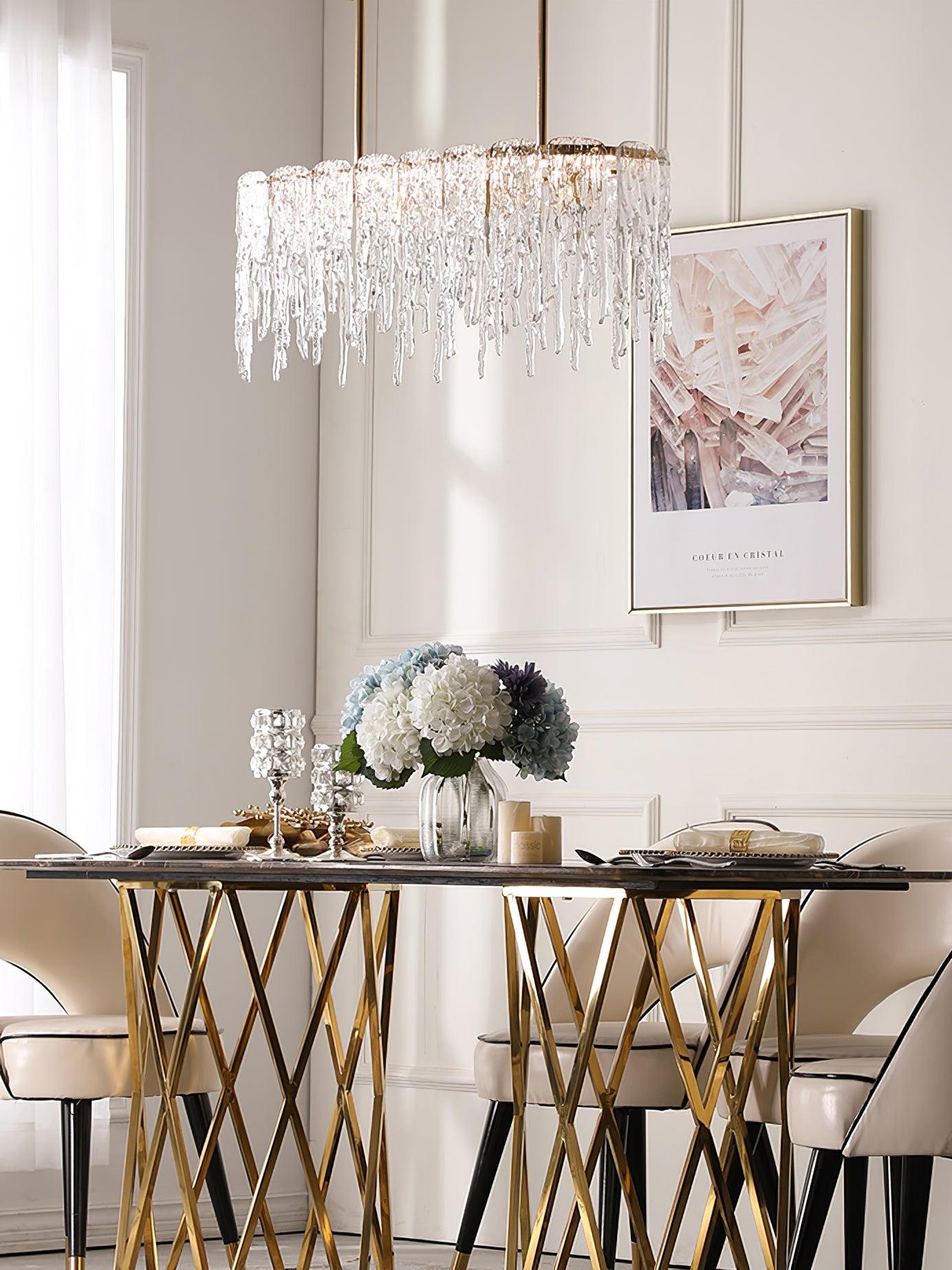 Cathaa Postmoderne Luxus-Kronleuchter "Rectangular Icicle" aus Glas und Kristall-Letslighting