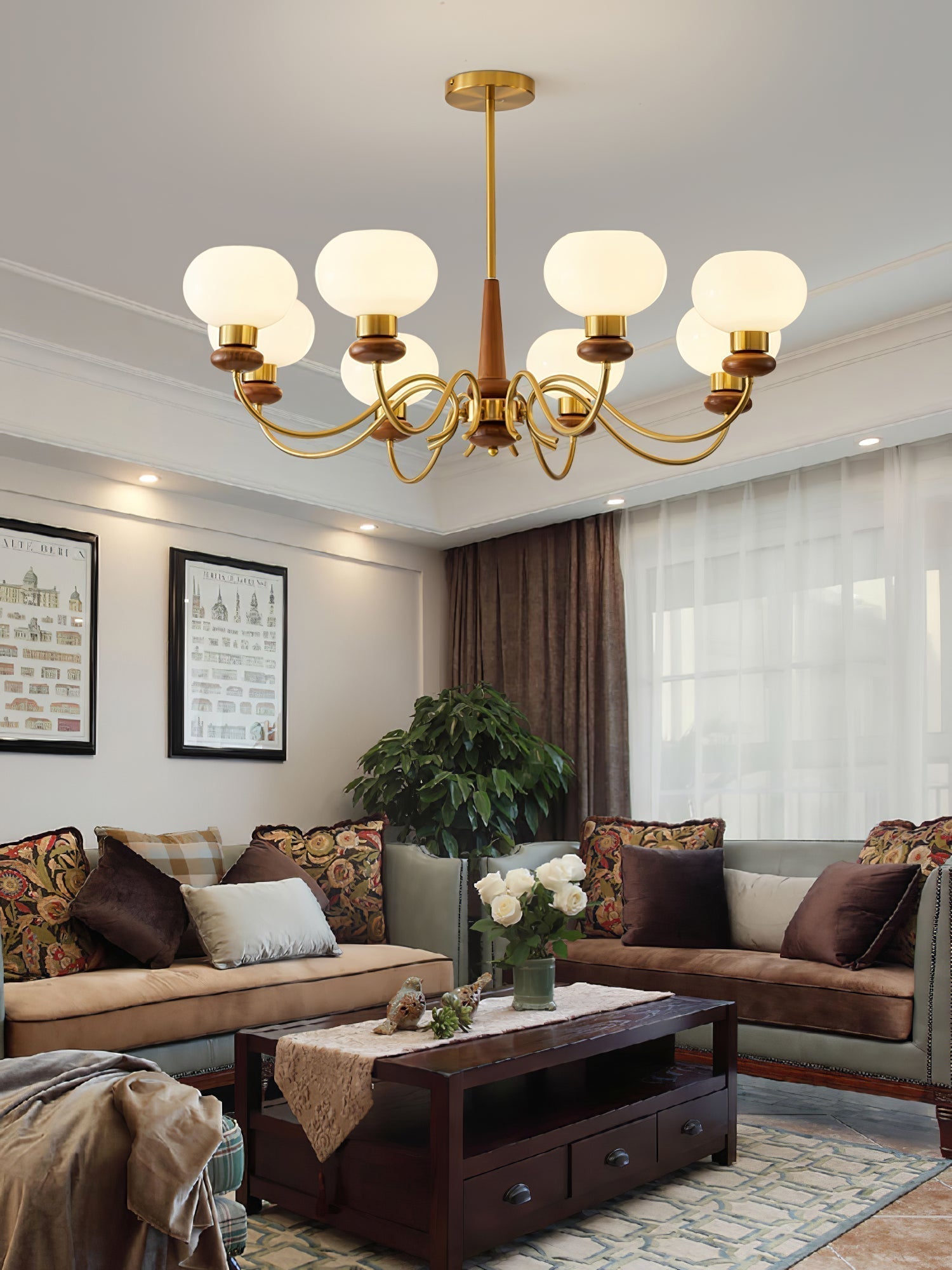 Lustra Kronleuchter Messing Holz Globe Classic-Letslighting