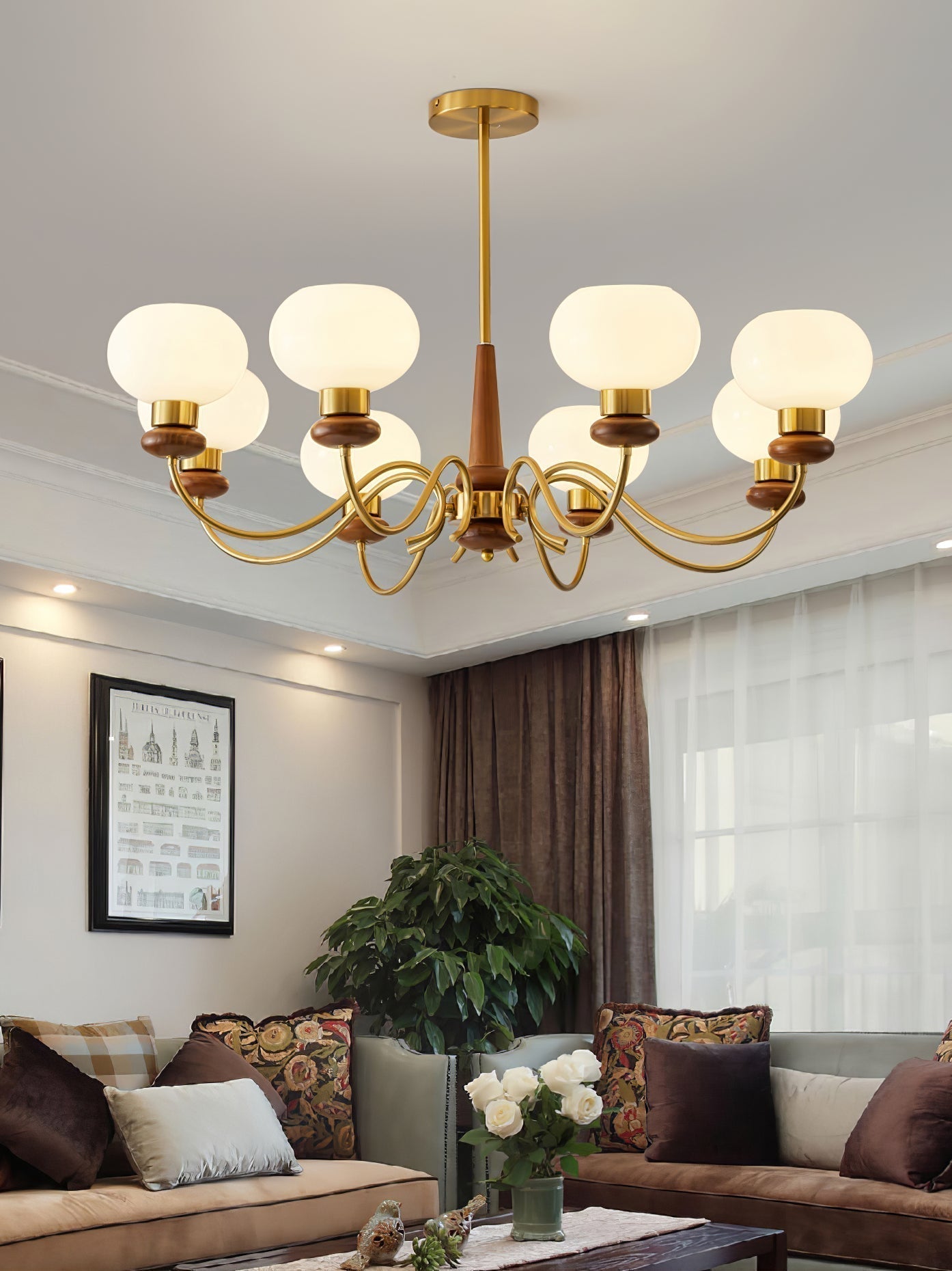 Lustra Kronleuchter Messing Holz Globe Classic-Letslighting