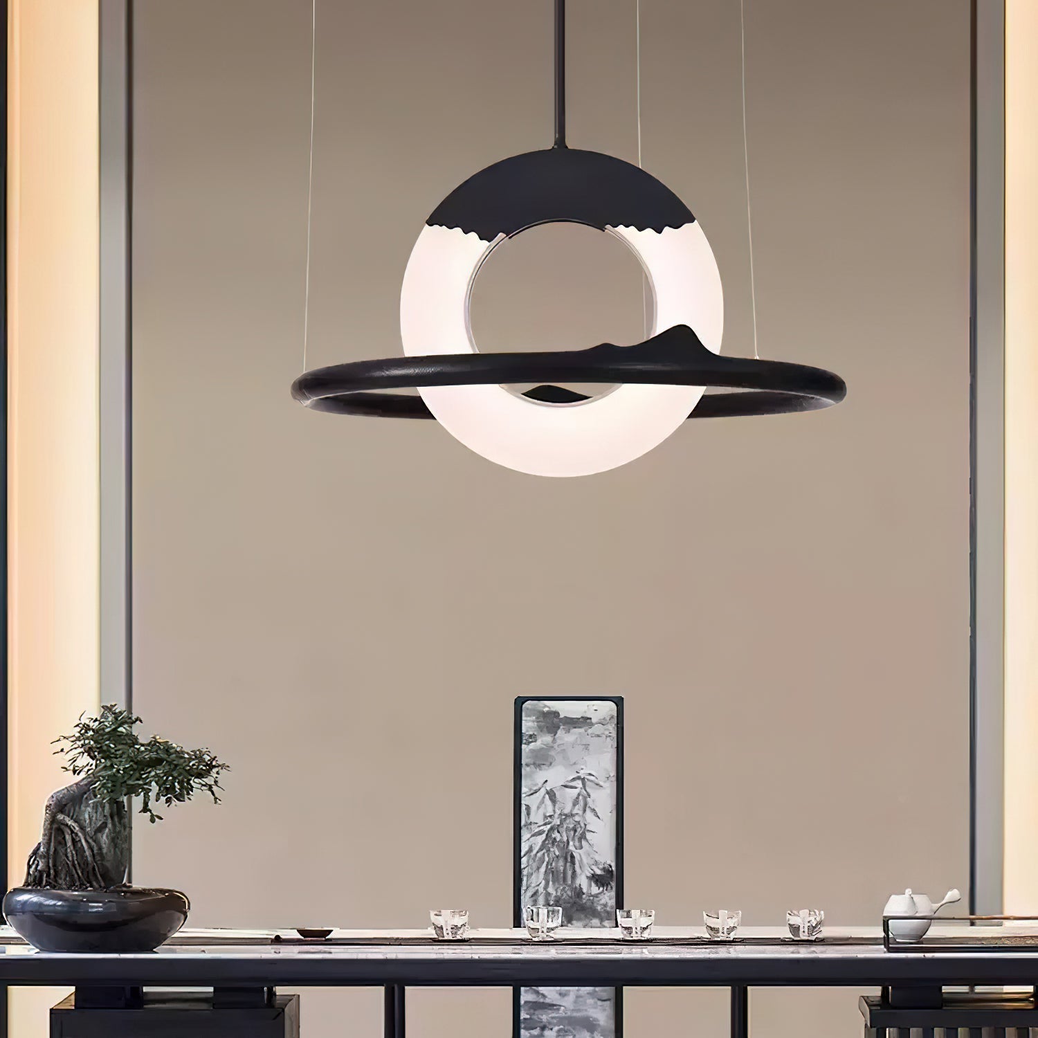 Mytalan Kreisförmige Pendelleuchte aus Holz-Letslighting