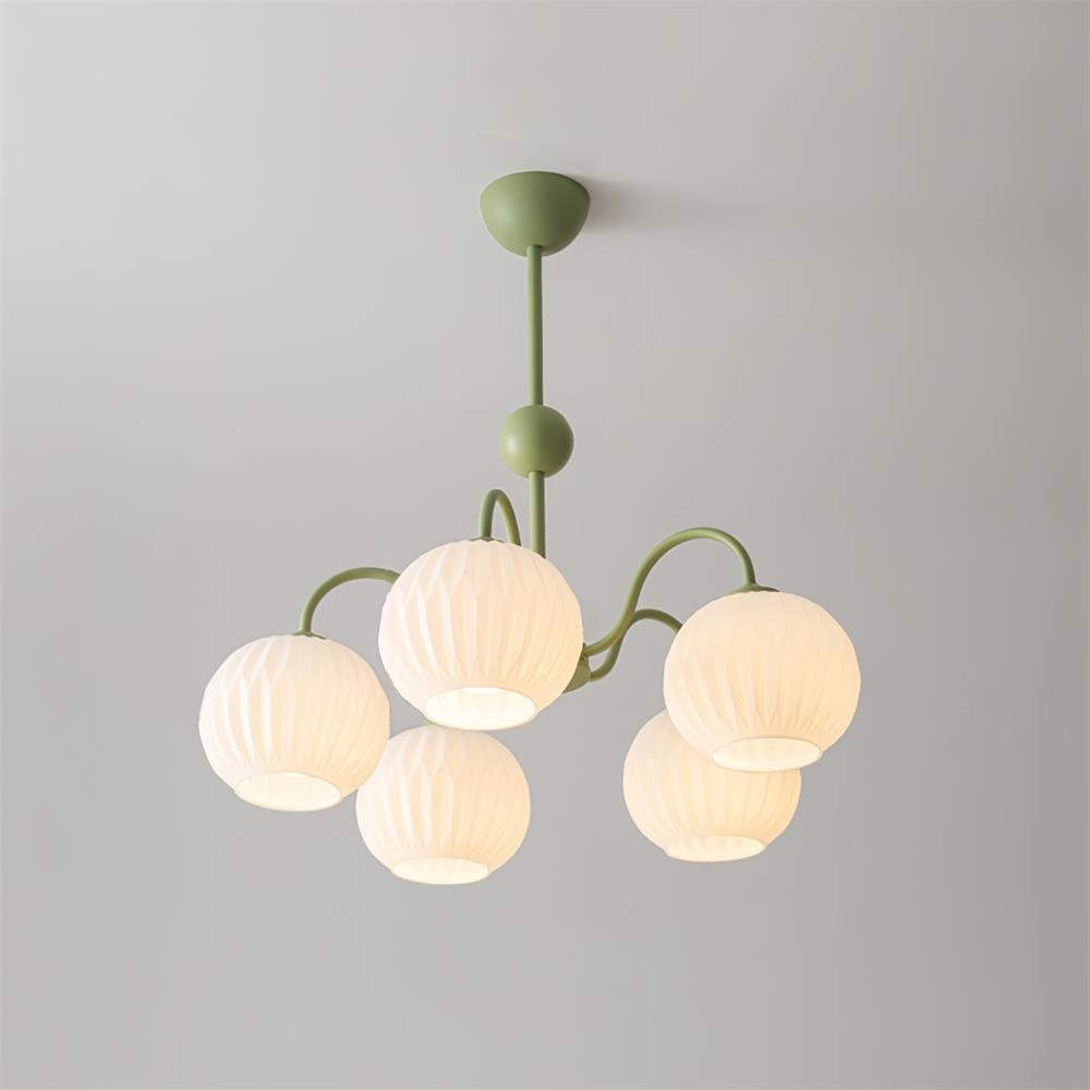 Lustra Chandelier Green Ribbed Glass Modern 8-Light-Letslighting