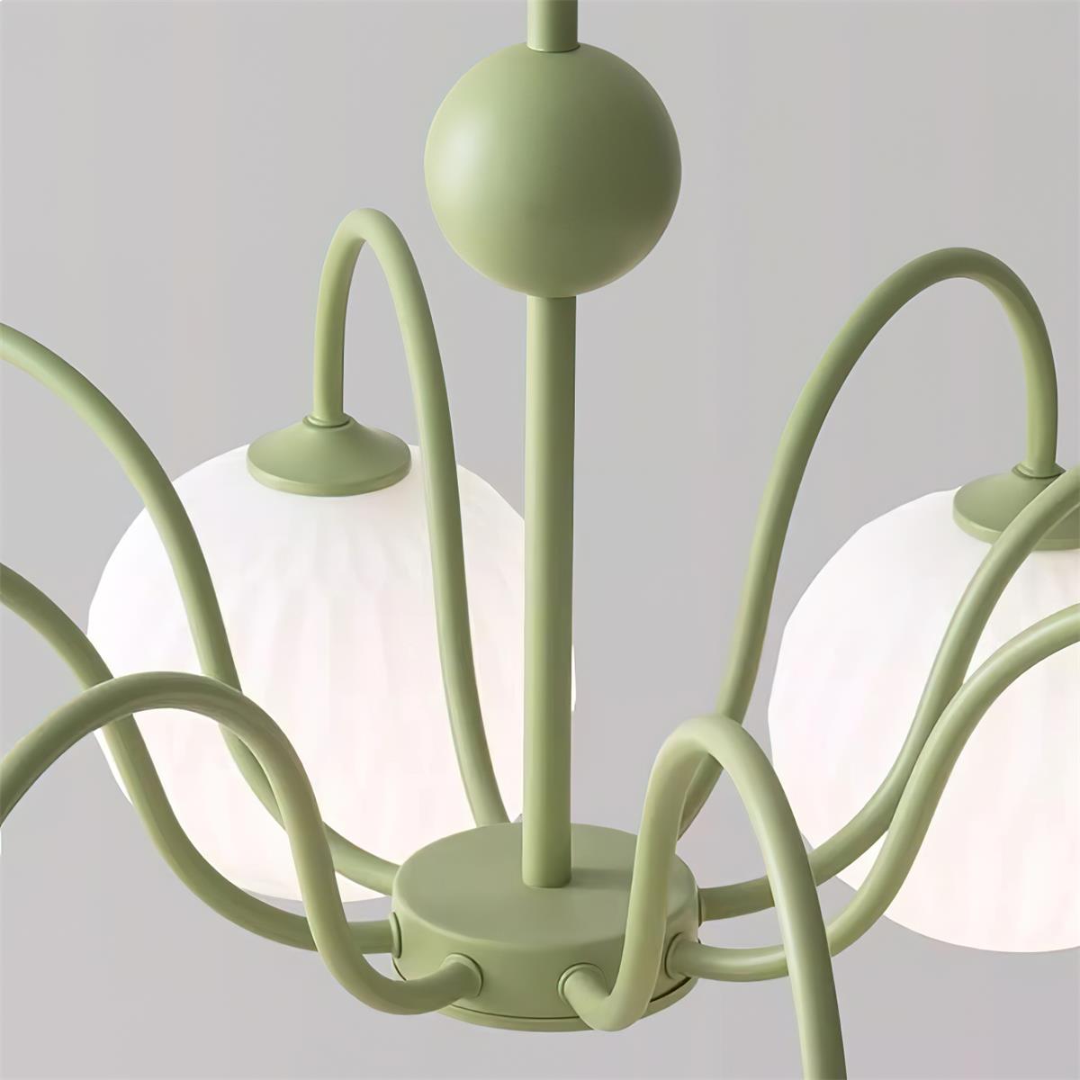 Lustra Chandelier Green Ribbed Glass Modern 8-Light-Letslighting