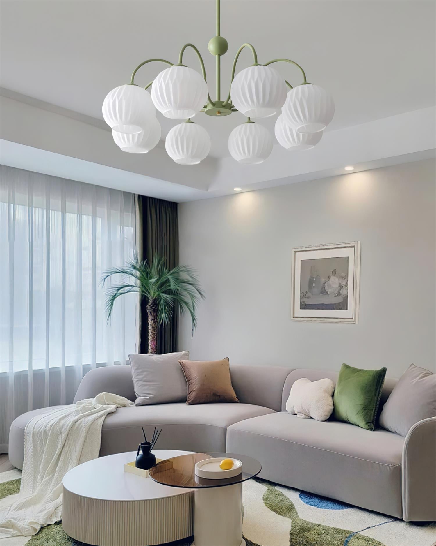 Lustra Chandelier Green Ribbed Glass Modern 8-Light-Letslighting