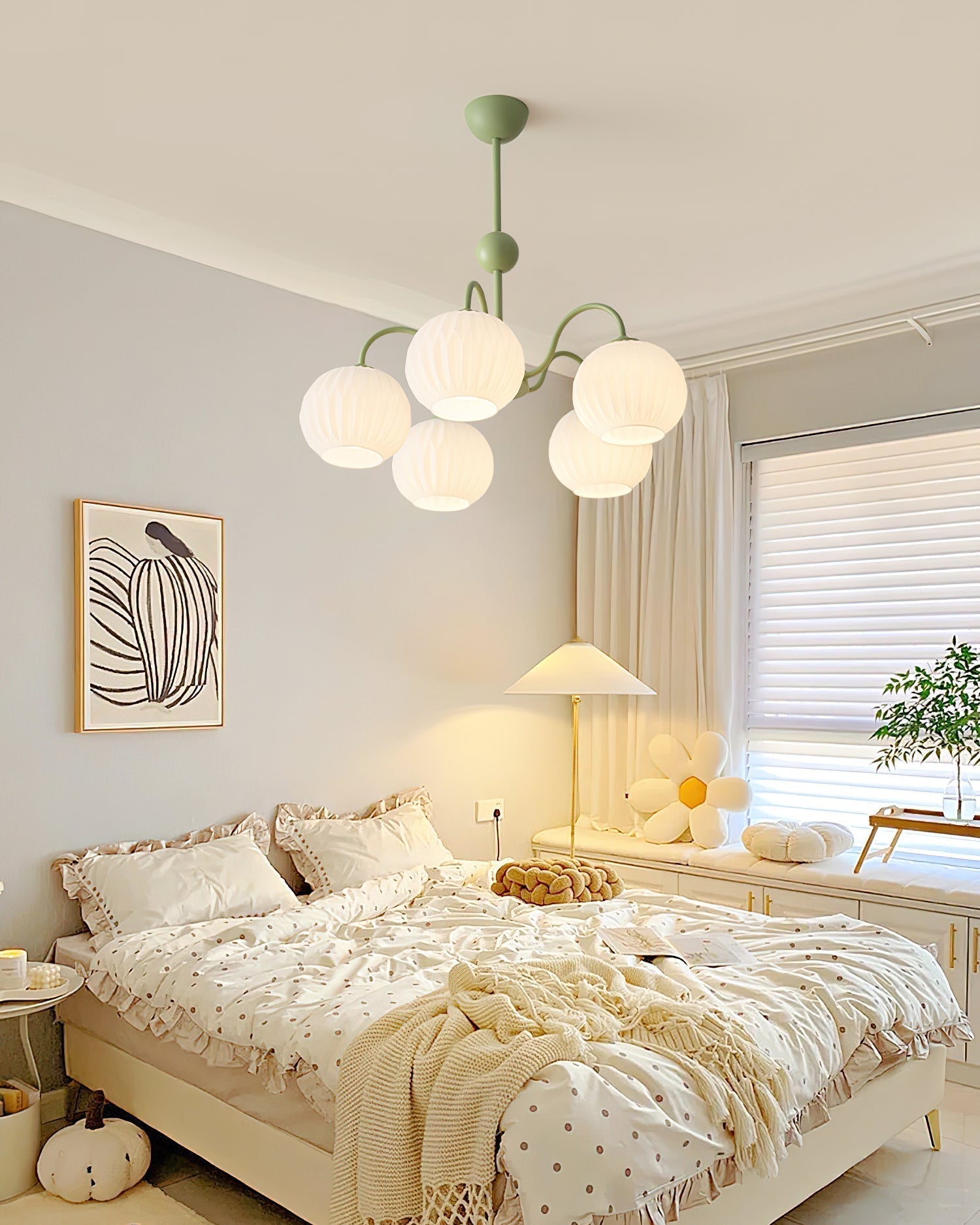 Lustra Chandelier Green Ribbed Glass Modern 8-Light-Letslighting