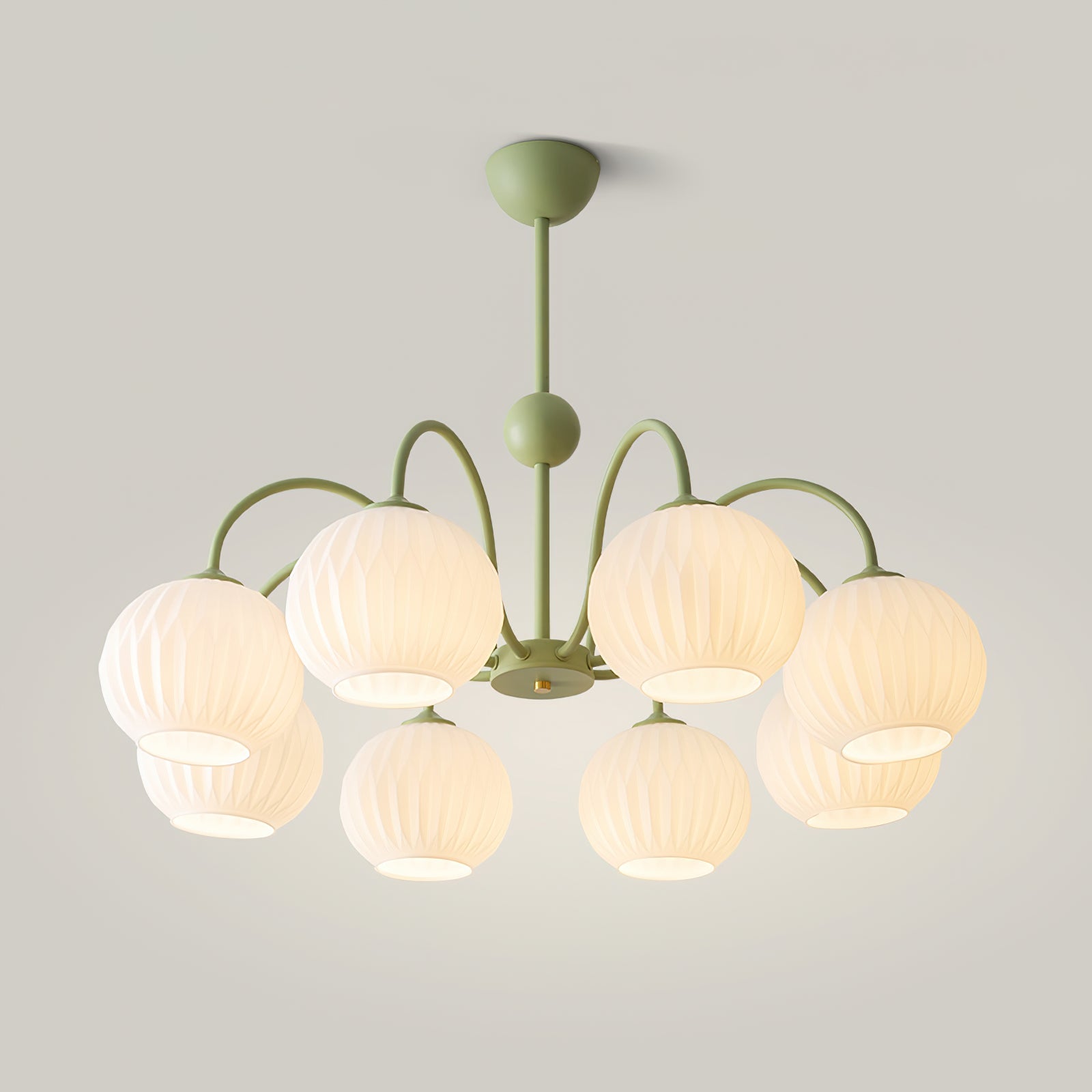 Lustra Chandelier Green Ribbed Glass Modern 8-Light-Letslighting