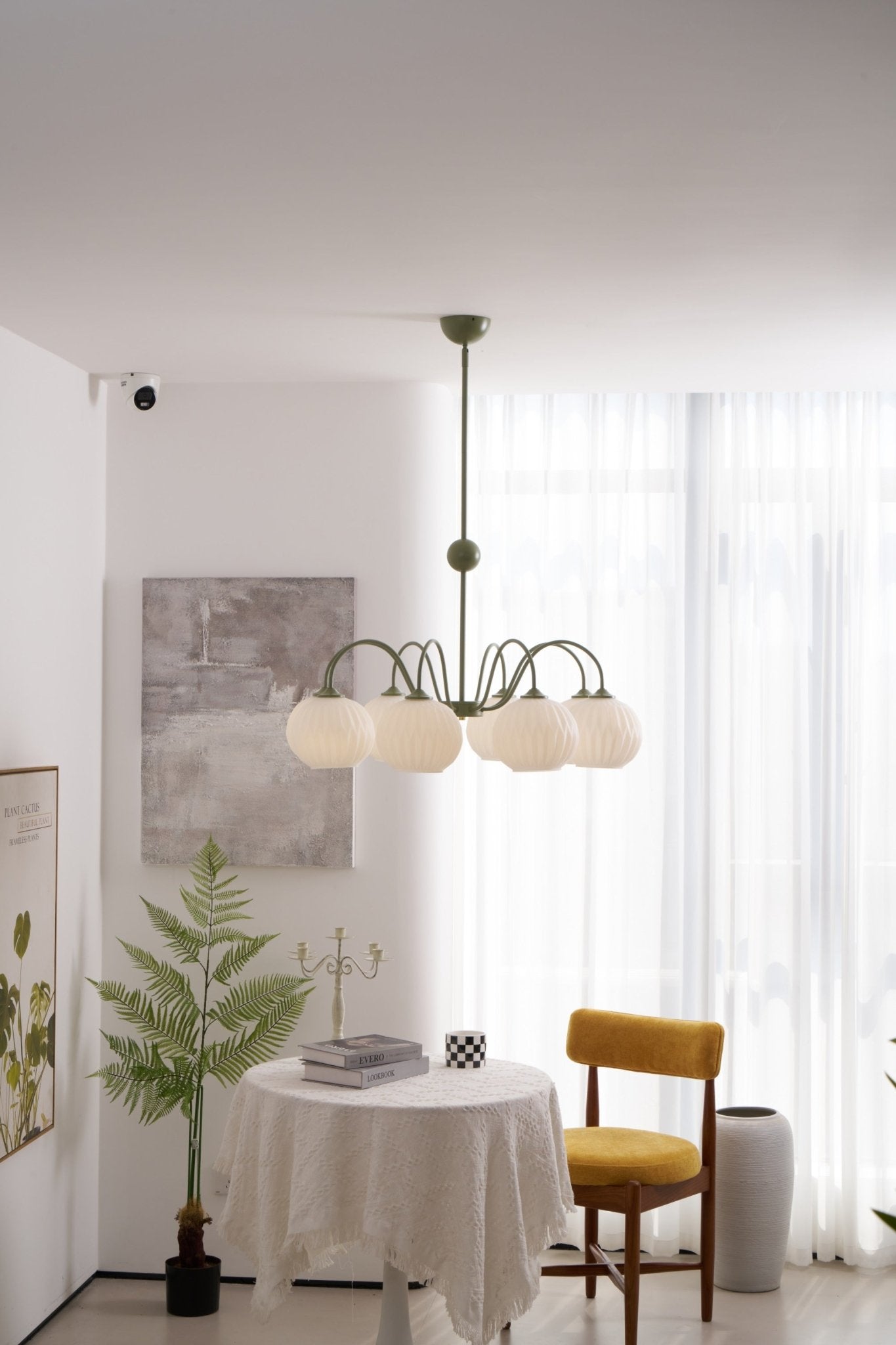 Lustra Chandelier Green Ribbed Glass Modern 8-Light-Letslighting