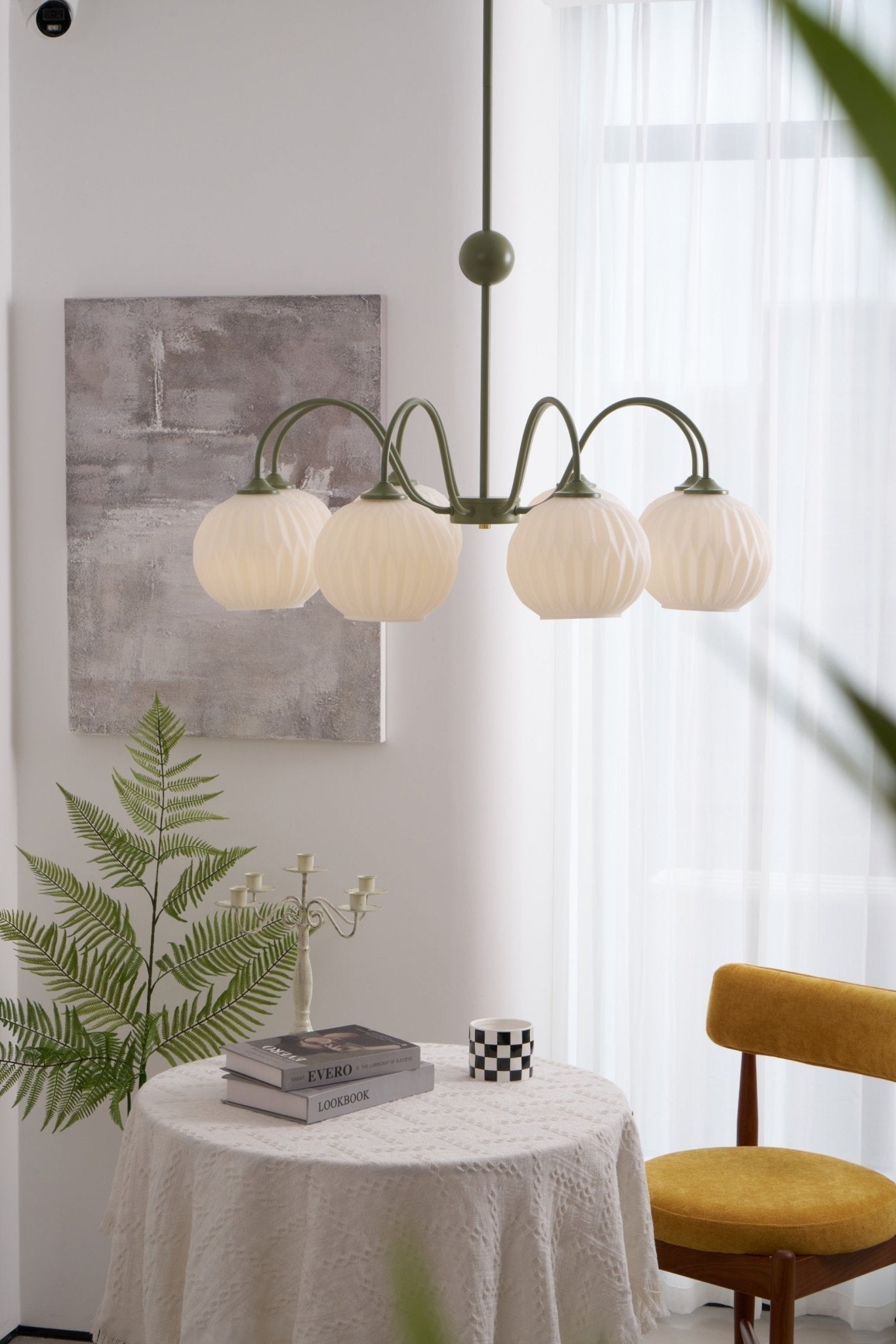 Lustra Chandelier Green Ribbed Glass Modern 8-Light-Letslighting