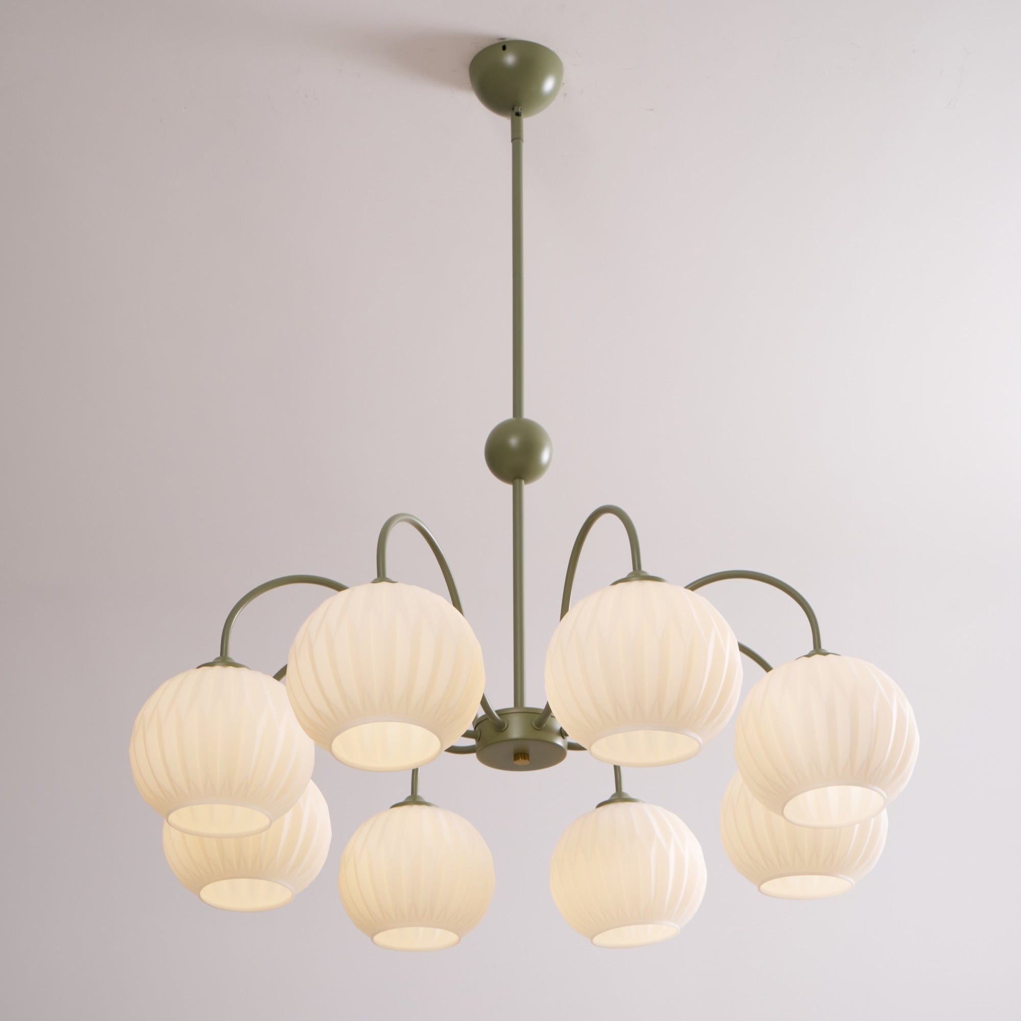 Lustra Chandelier Green Ribbed Glass Modern 8-Light-Letslighting