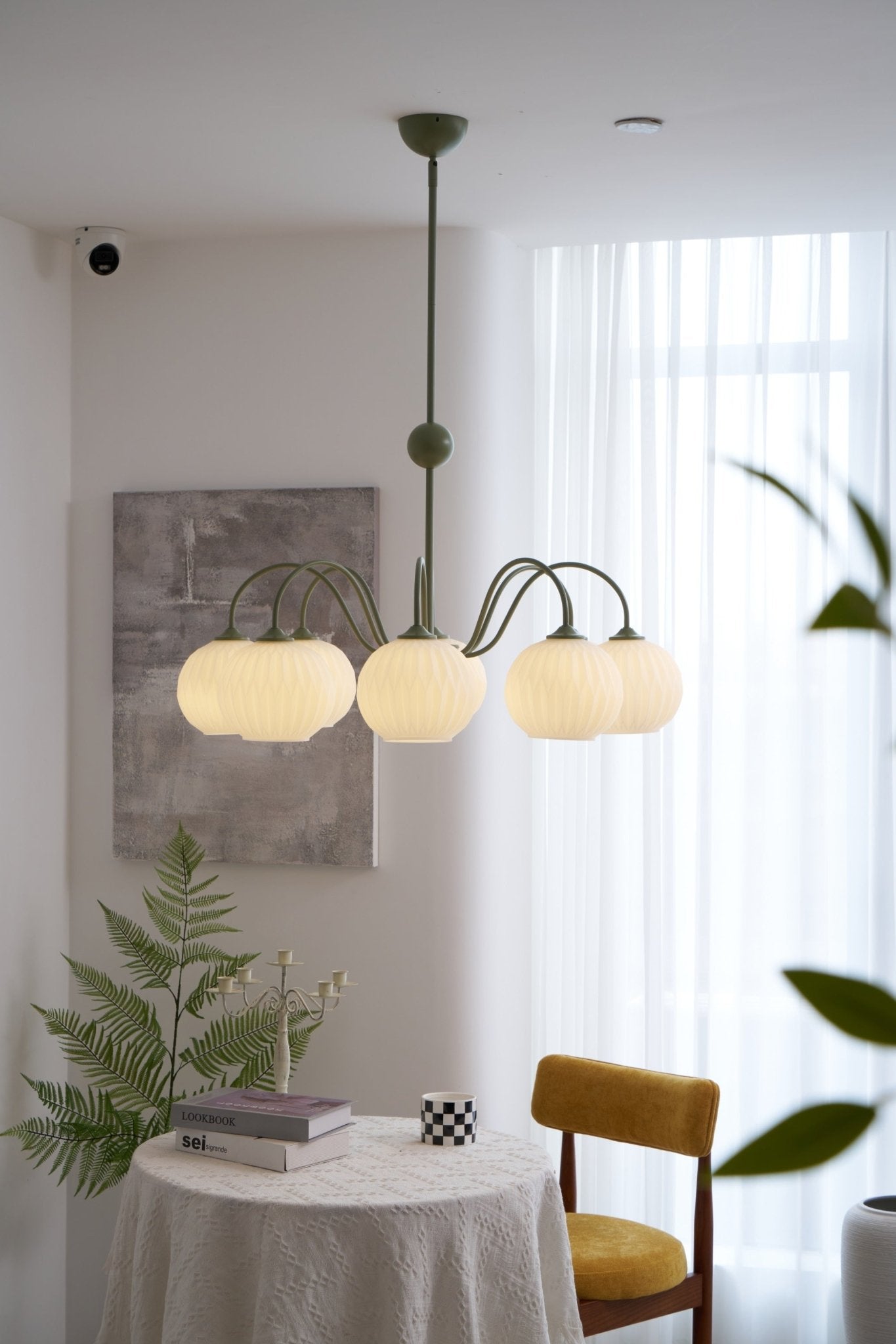 Lustra Chandelier Green Ribbed Glass Modern 8-Light-Letslighting