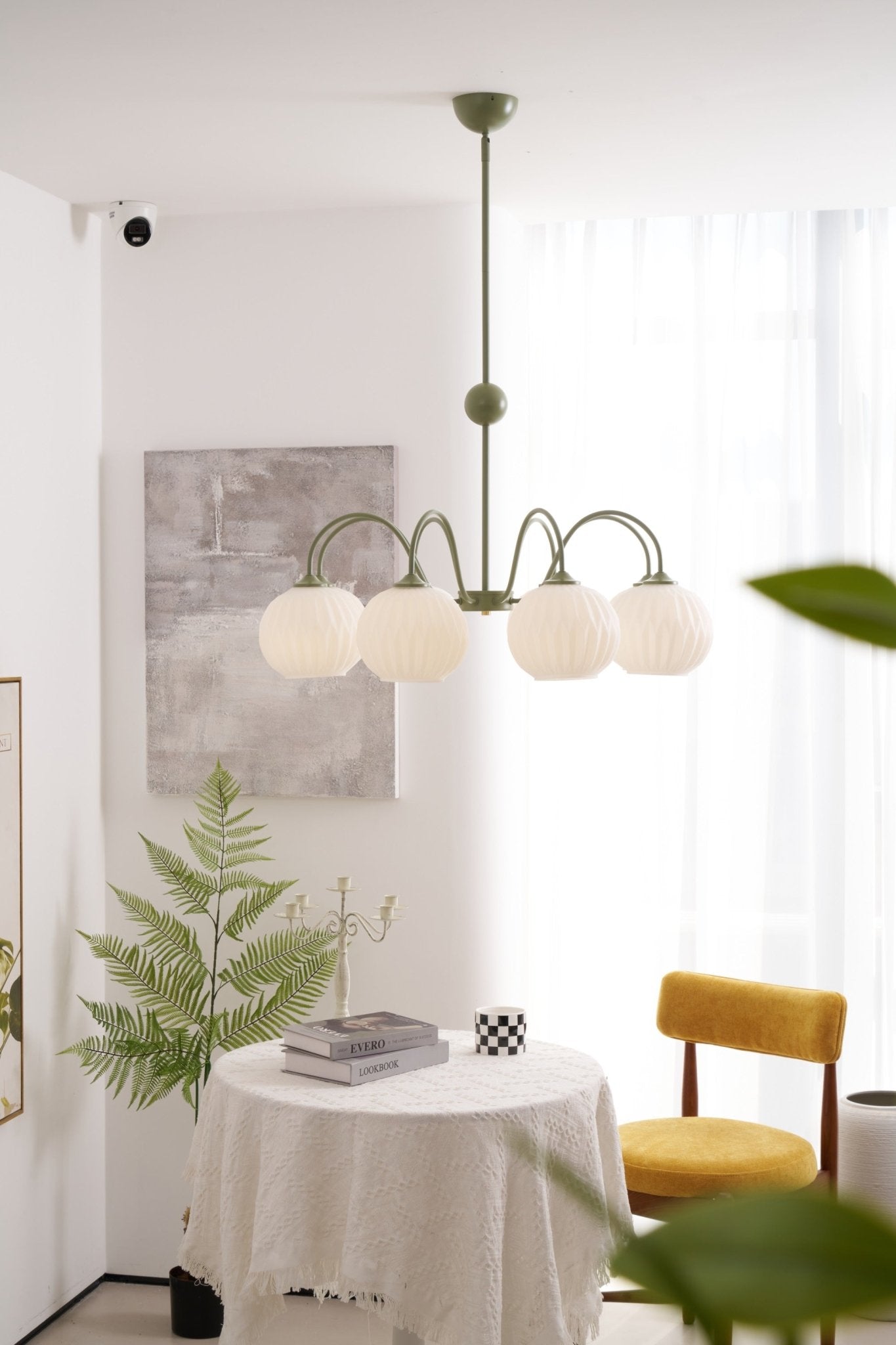 Lustra Chandelier Green Ribbed Glass Modern 8-Light-Letslighting