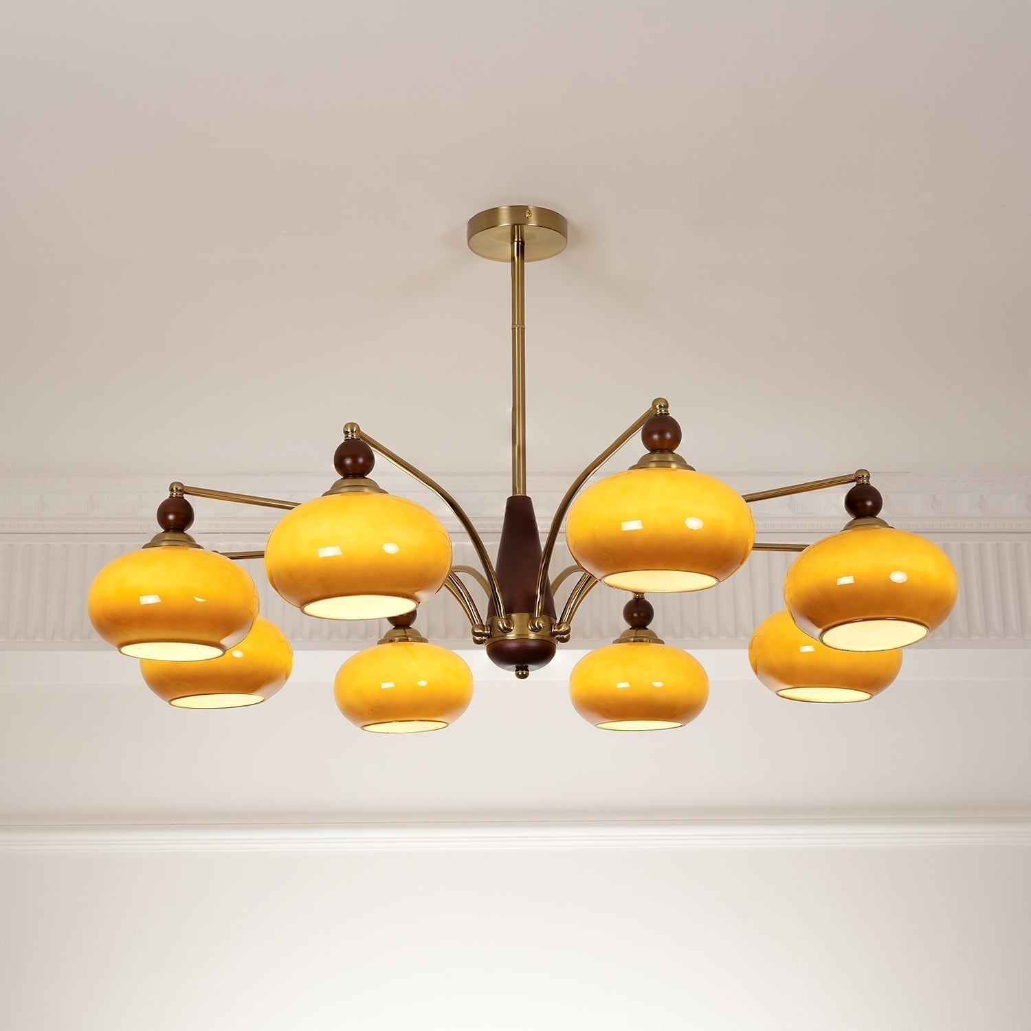 Lustra Retro Pendelleuchte Gelbes Glas Messing-Letslighting