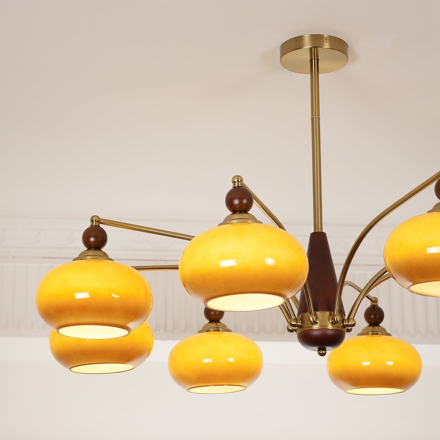 Lustra Retro Pendelleuchte Gelbes Glas Messing-Letslighting