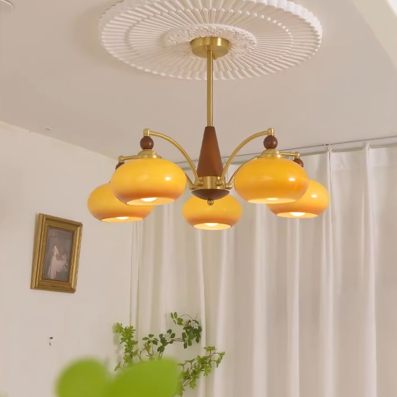 Lustra Retro Pendelleuchte Gelbes Glas Messing-Letslighting