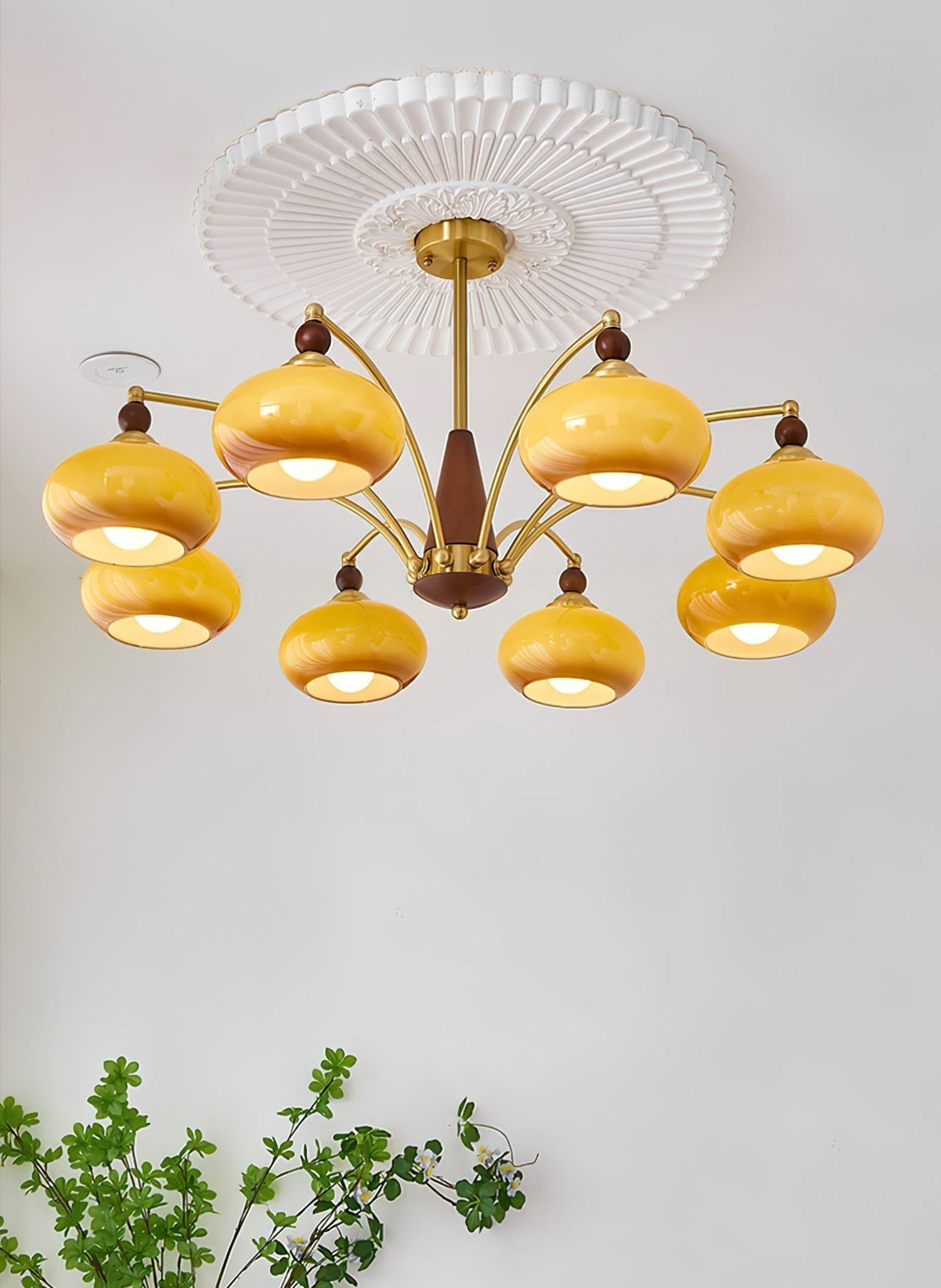 Lustra Retro Pendelleuchte Gelbes Glas Messing-Letslighting