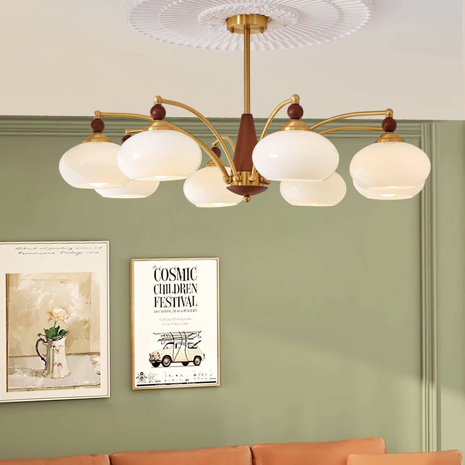 Lustra Retro Pendelleuchte Gelbes Glas Messing-Letslighting