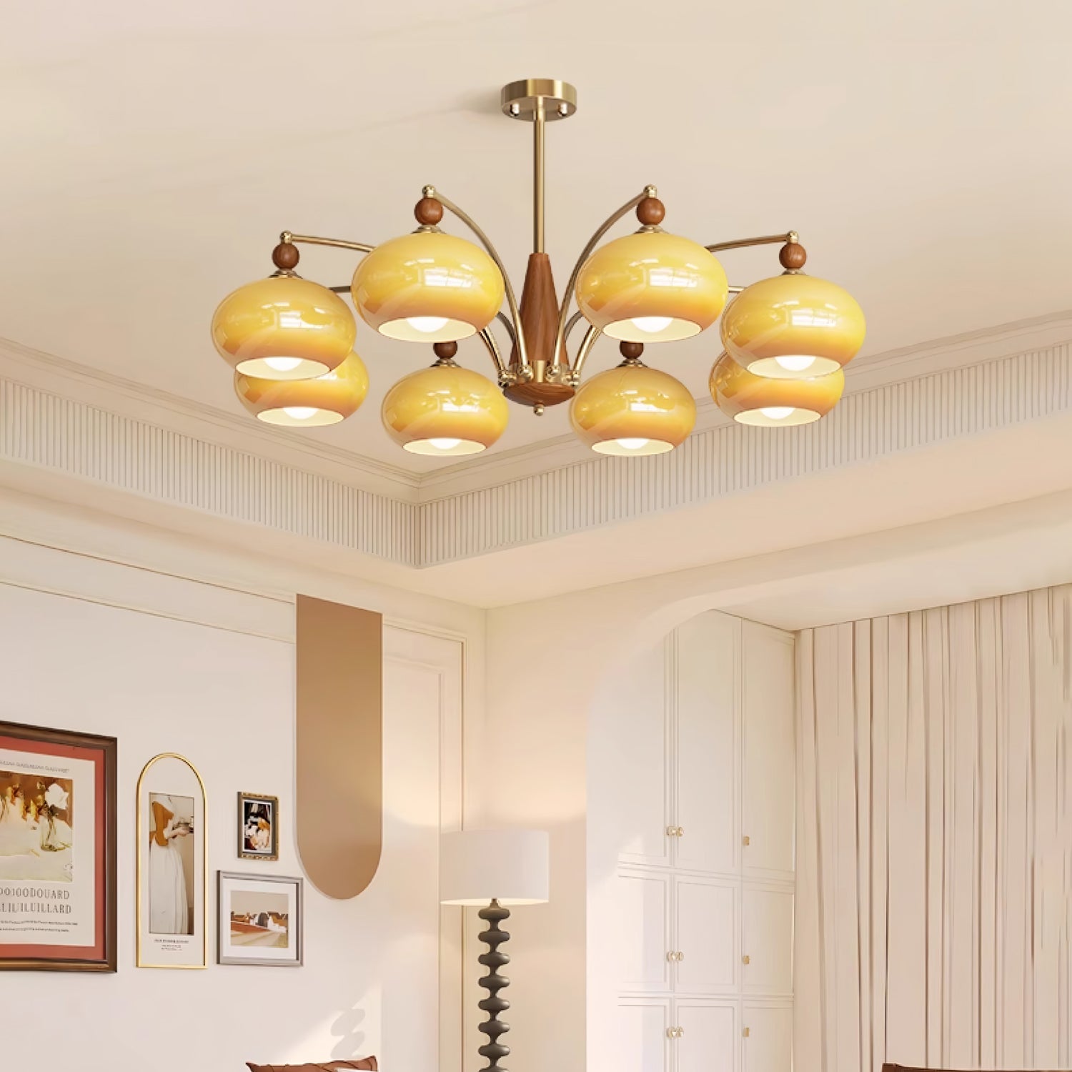 Lustra Retro Pendelleuchte Gelbes Glas Messing-Letslighting