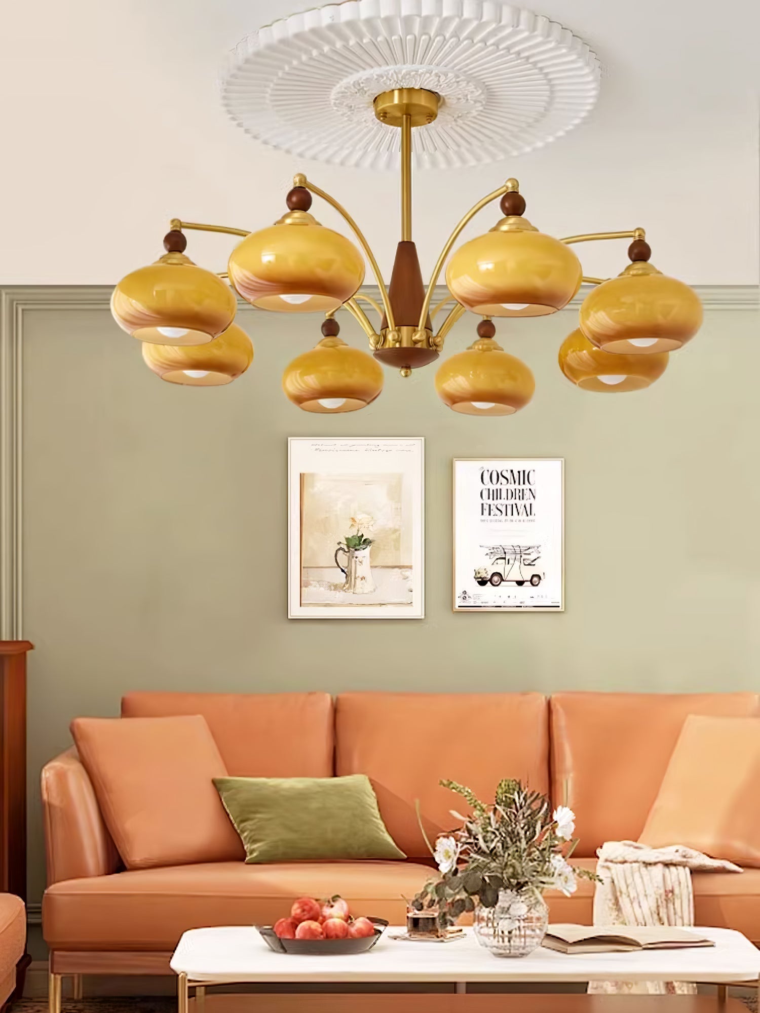 Lustra Retro Pendelleuchte Gelbes Glas Messing-Letslighting