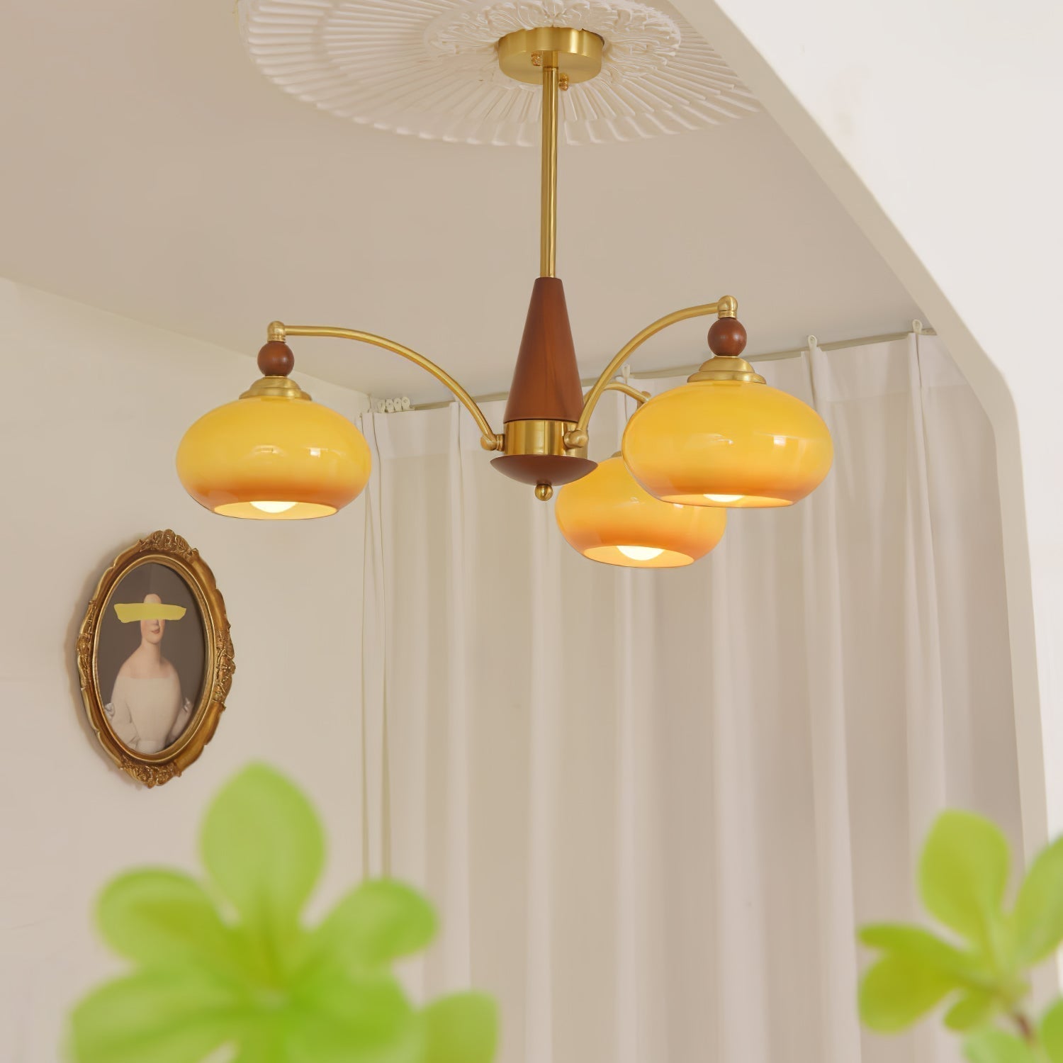 Lustra Retro Pendelleuchte Gelbes Glas Messing-Letslighting
