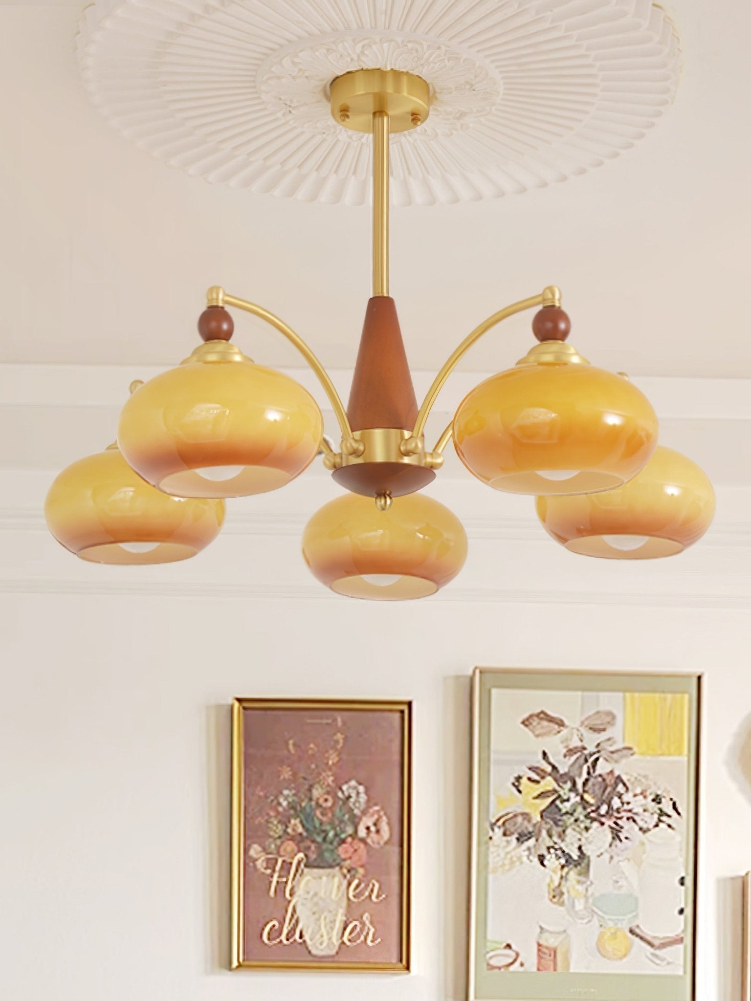 Lustra Retro Pendelleuchte Gelbes Glas Messing-Letslighting