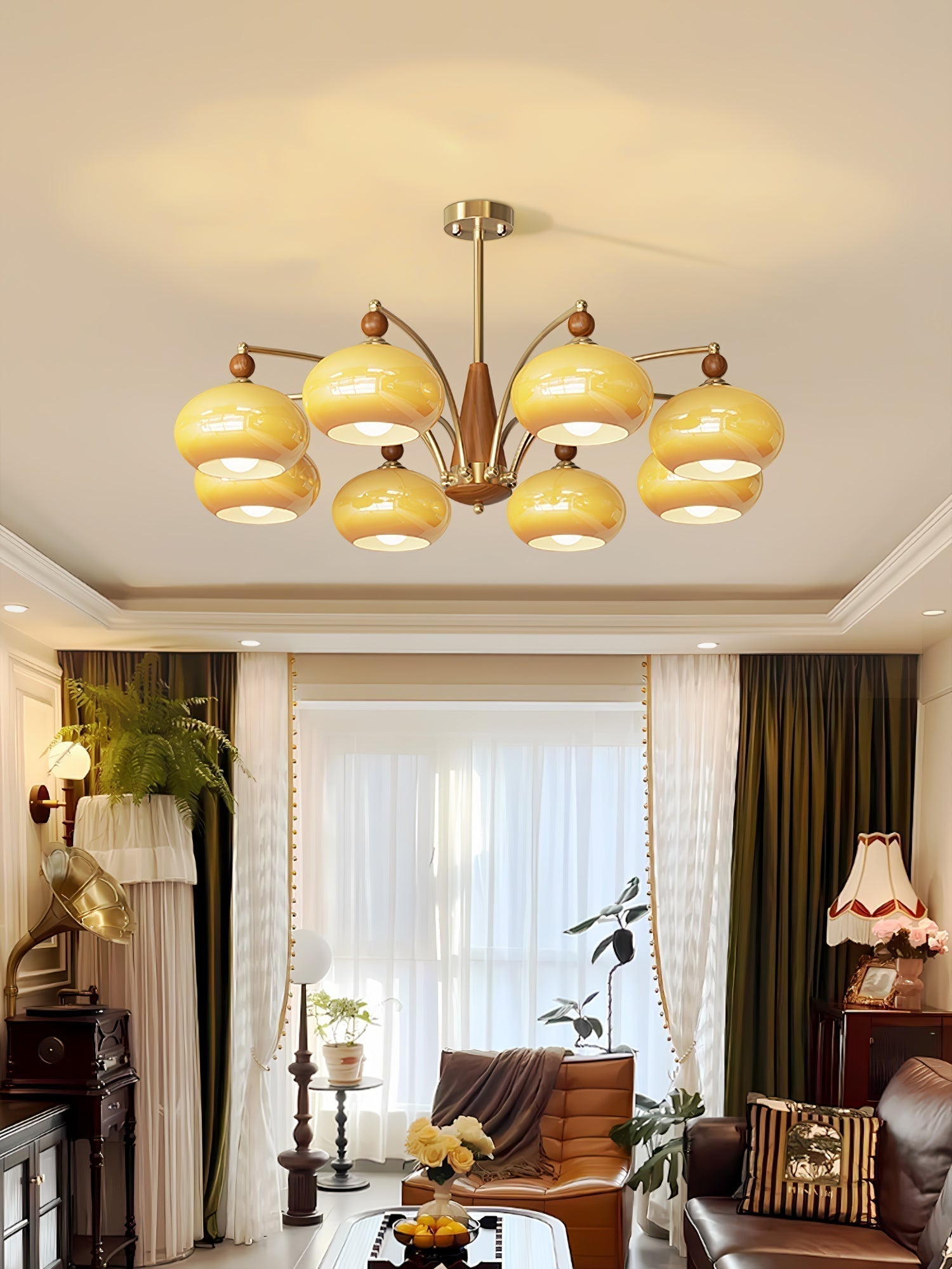 Lustra Retro Pendelleuchte Gelbes Glas Messing-Letslighting