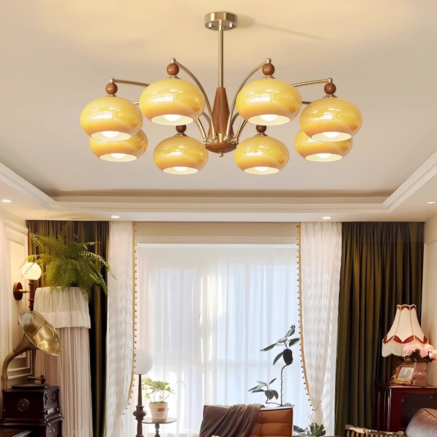 Lustra Retro Pendelleuchte Gelbes Glas Messing-Letslighting