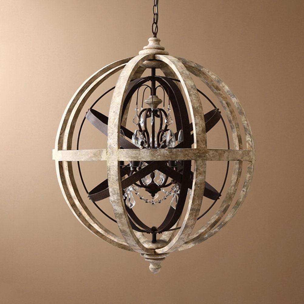 Lustra Kronleuchter Retro Globus mit Patiniertem Holz-Letslighting