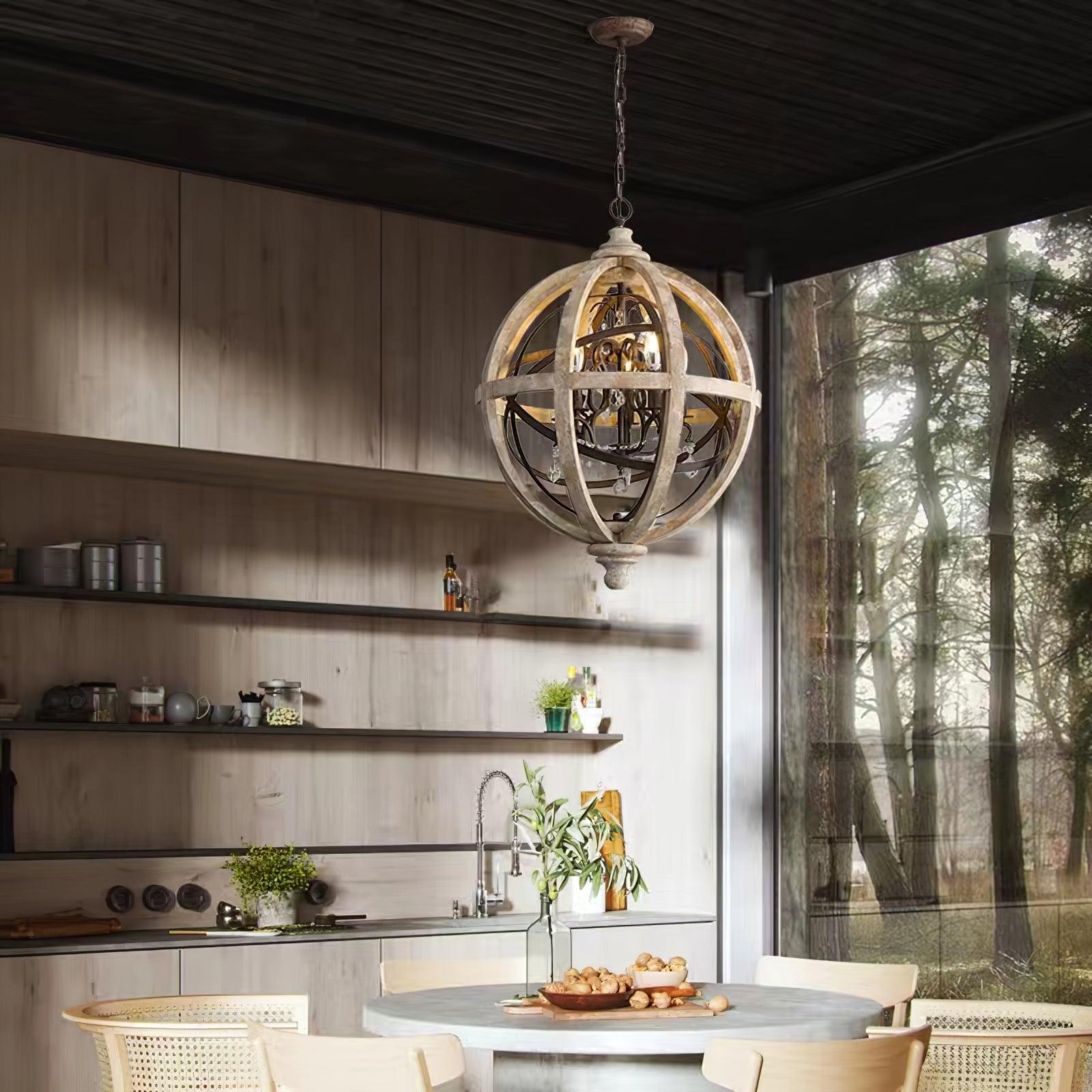 Lustra Kronleuchter Retro Globus mit Patiniertem Holz-Letslighting