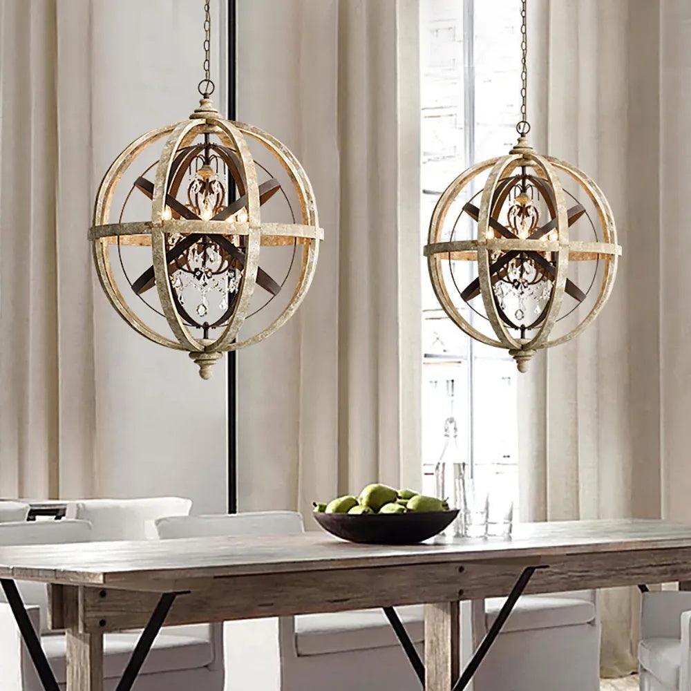 Lustra Kronleuchter Retro Globus mit Patiniertem Holz-Letslighting