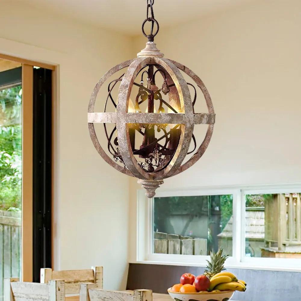 Lustra Kronleuchter Retro Globus mit Patiniertem Holz-Letslighting