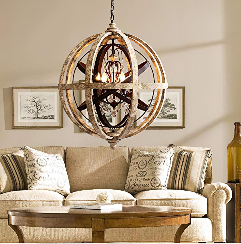 Lustra Kronleuchter Retro Globus mit Patiniertem Holz-Letslighting