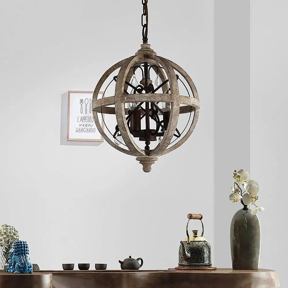 Lustra Kronleuchter Retro Globus mit Patiniertem Holz-Letslighting