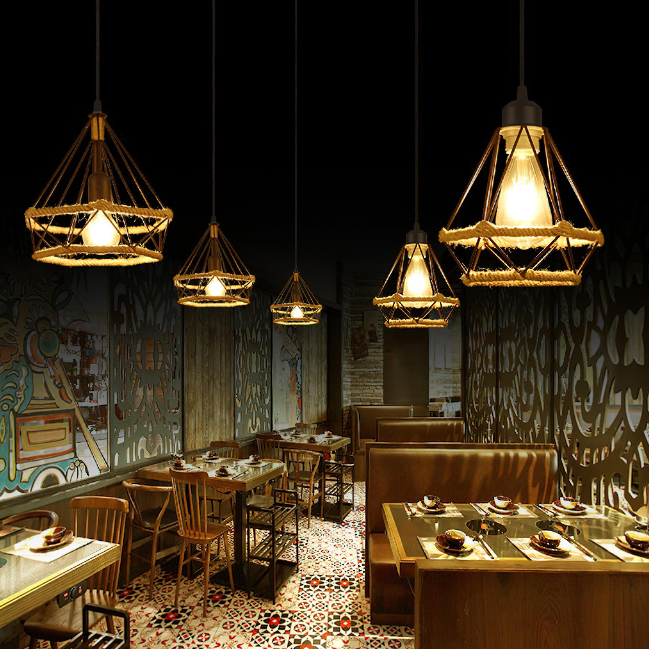 Evliran Retro Hanfseil Interessante Pendelleuchte-Letslighting