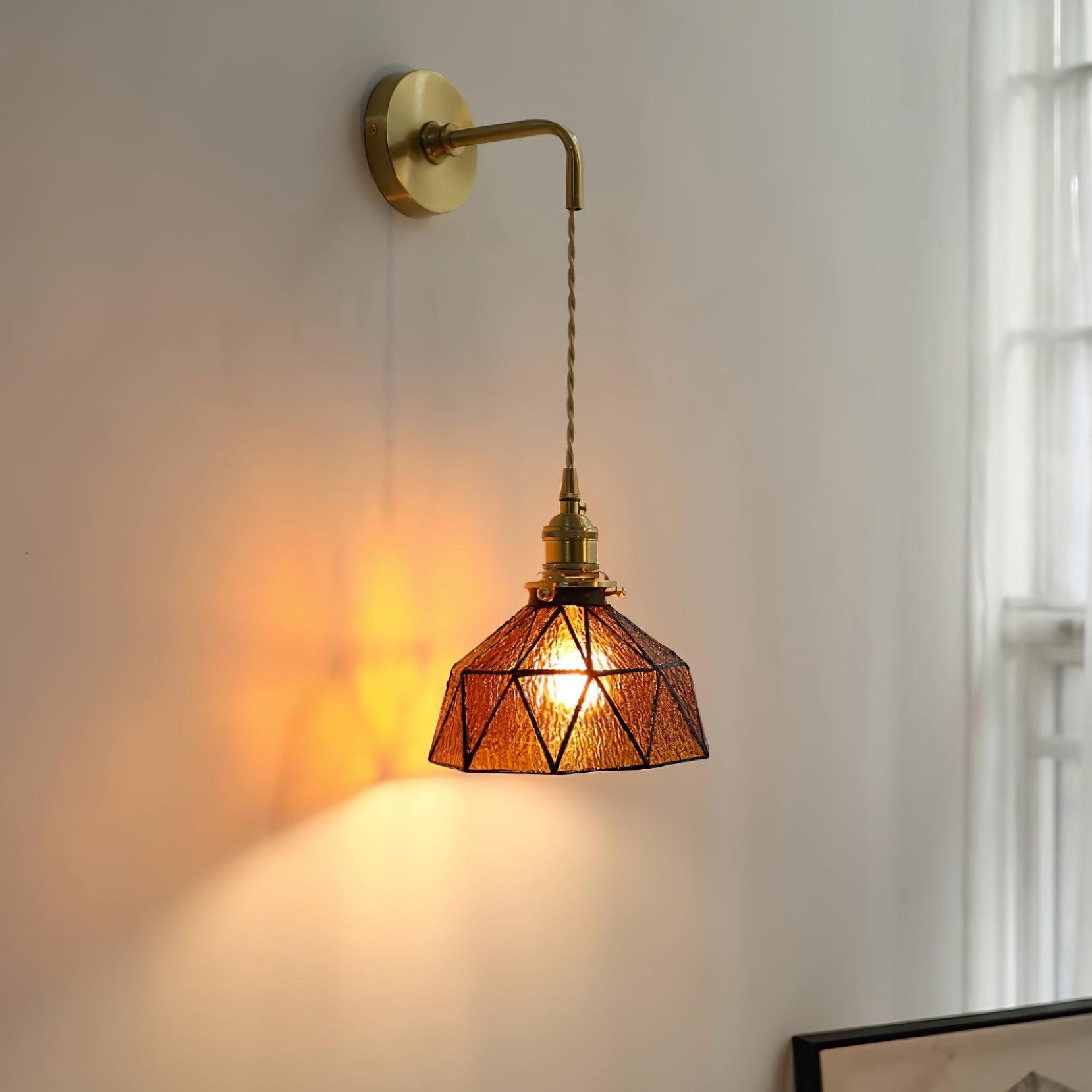 Wandleuchte Geometrisch Buntglas Schirm Vintage Messing Arm Ländlich-Letslighting