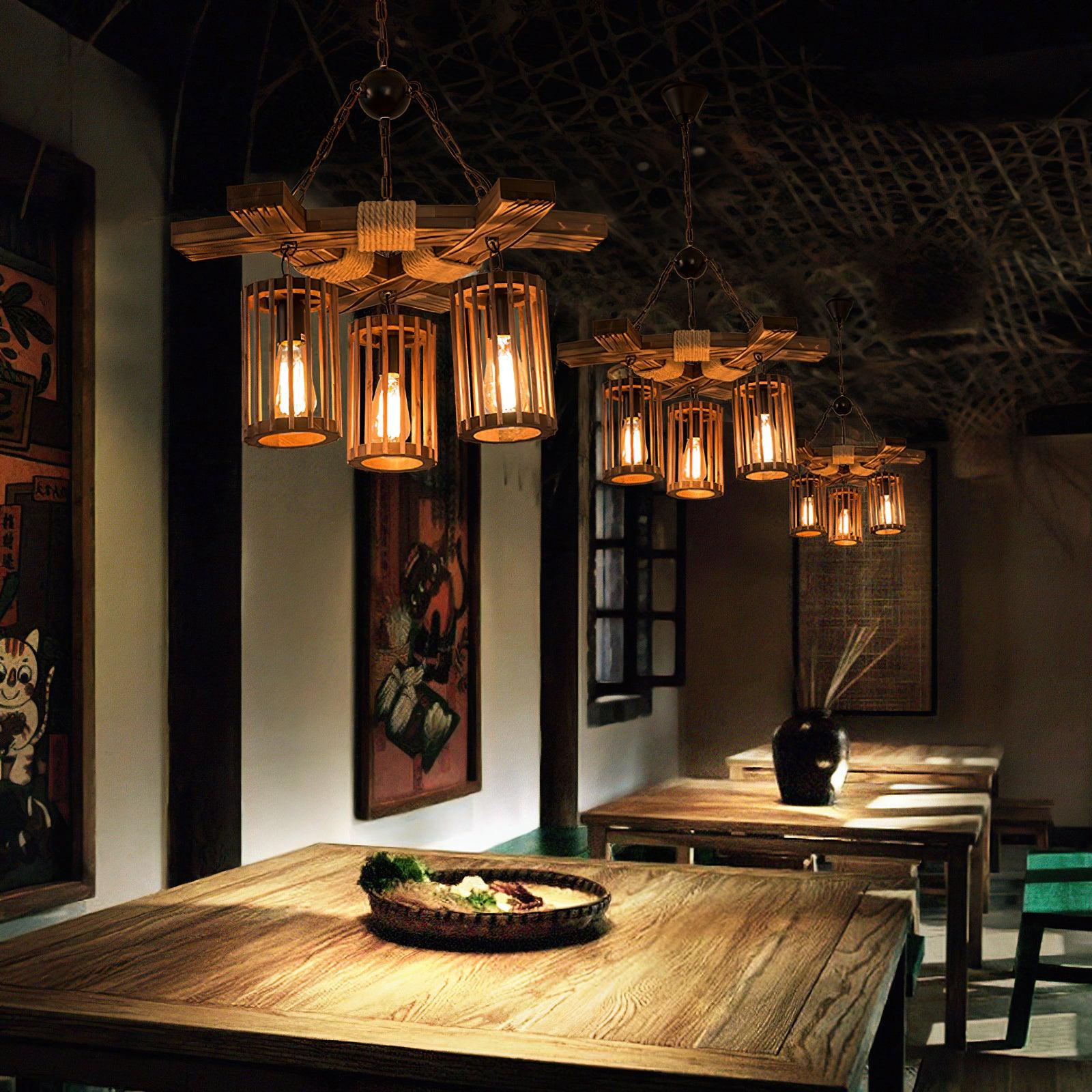 Lustra Kronleuchter Retro Massivholz Industrie-Letslighting